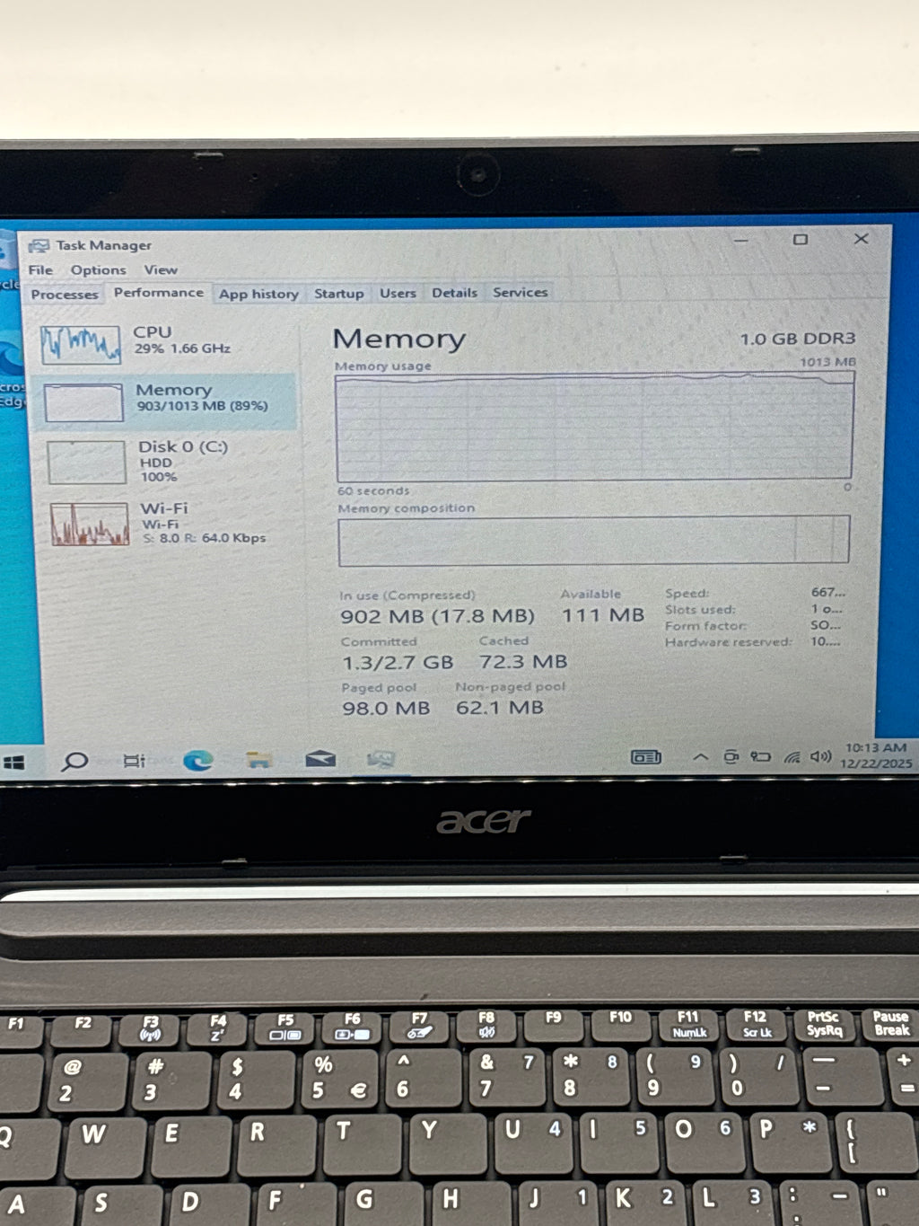 Acer Aspire One Intel Atom 1.60 GHz 1 GB RAM Blue For Parts (Read DESC)
