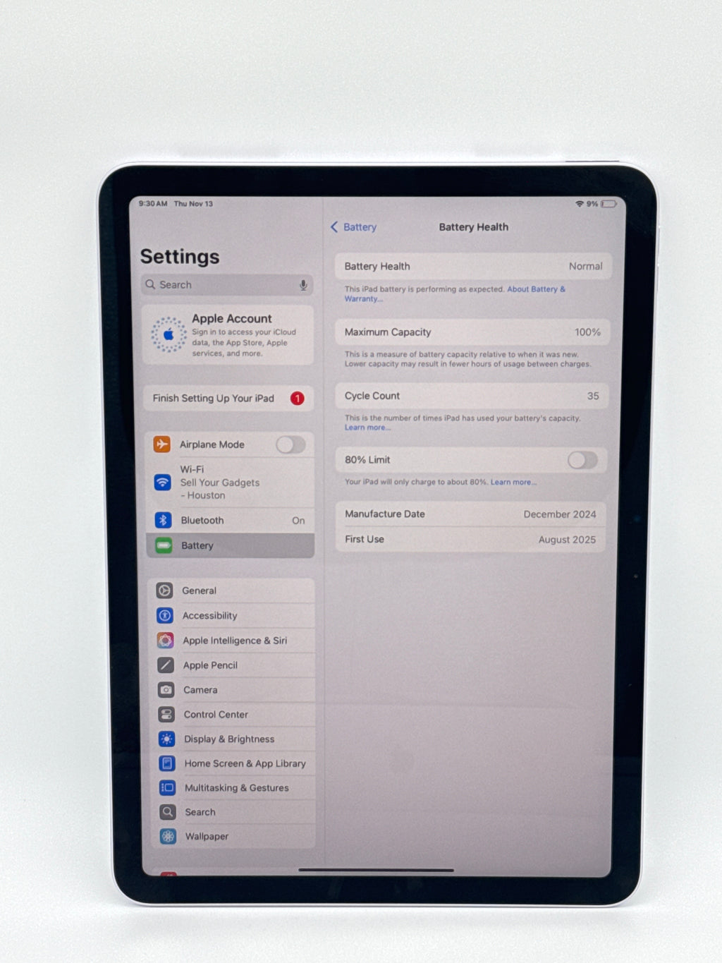 Apple iPad Air 11-inch M3 A3266 Battery 100% 128GB Purple Wi-Fi Only
