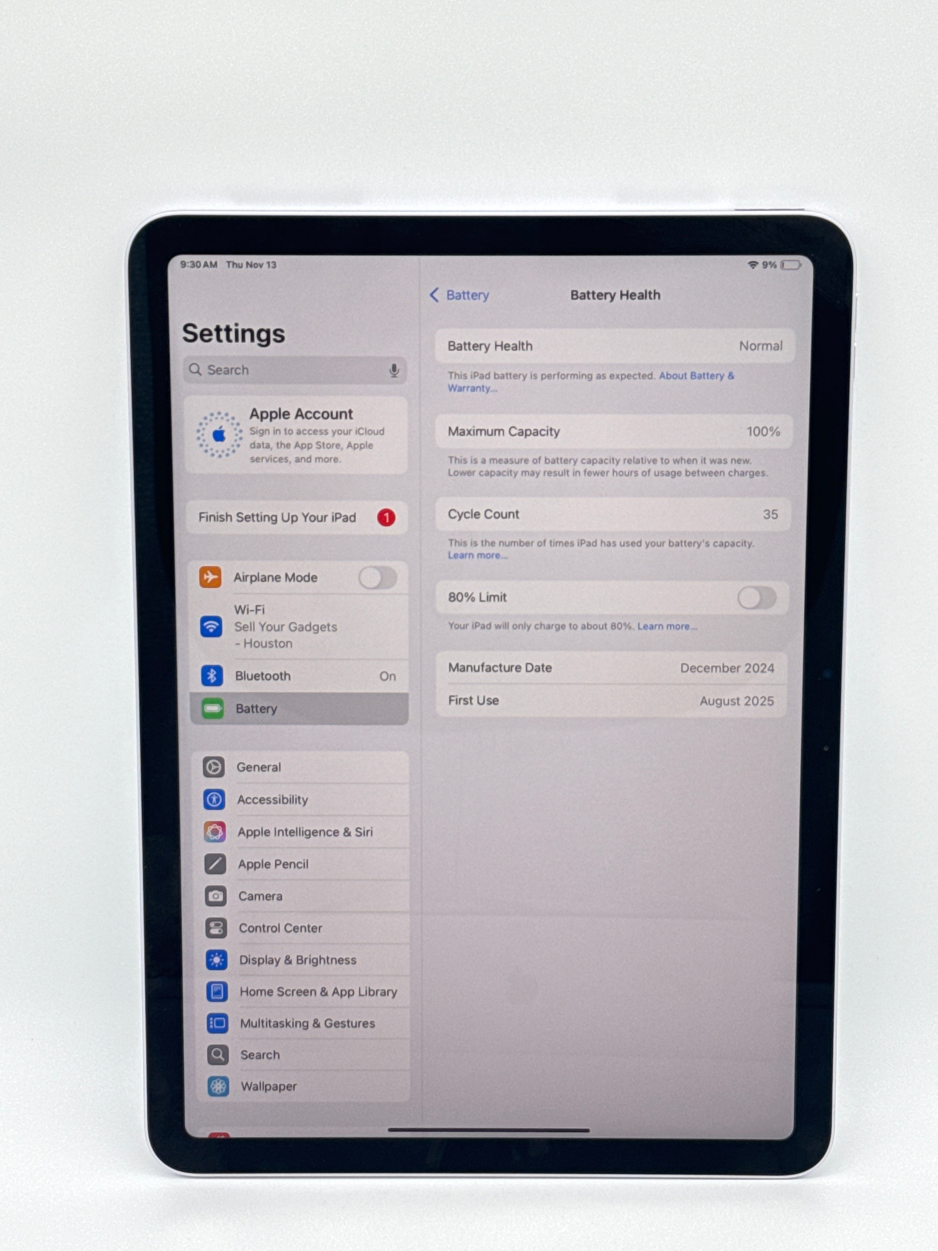 Apple iPad Air 11-inch M3 A3266 Battery 100% 128GB Purple Wi-Fi Only