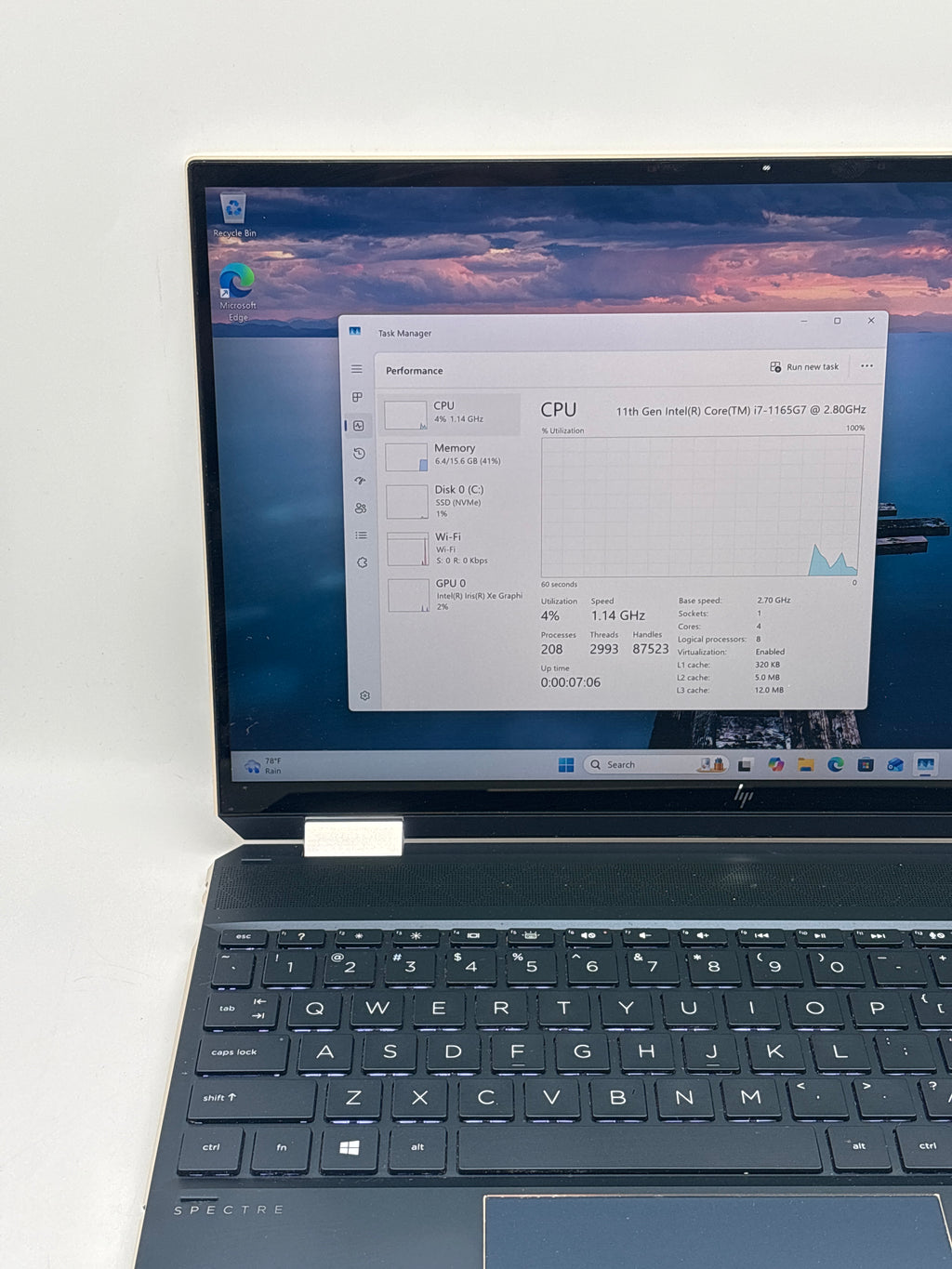 HP Spectre x360 15t-eb100 2-in-1 i7-1165G7 16GB RAM 256GB SSD Used
