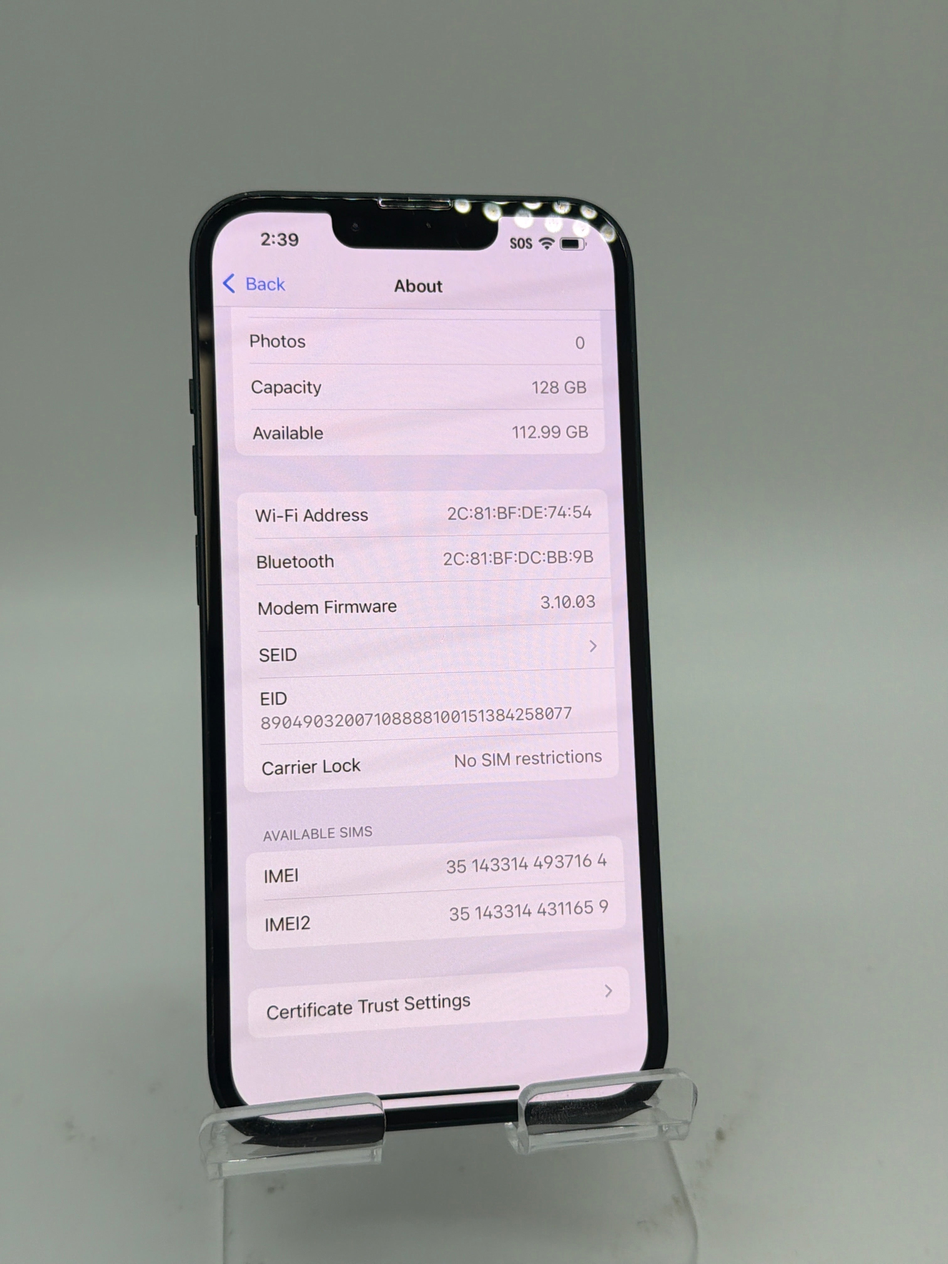 Unlocked Apple iPhone 14 128GB  Midnight A2649 MPUA3LL/A