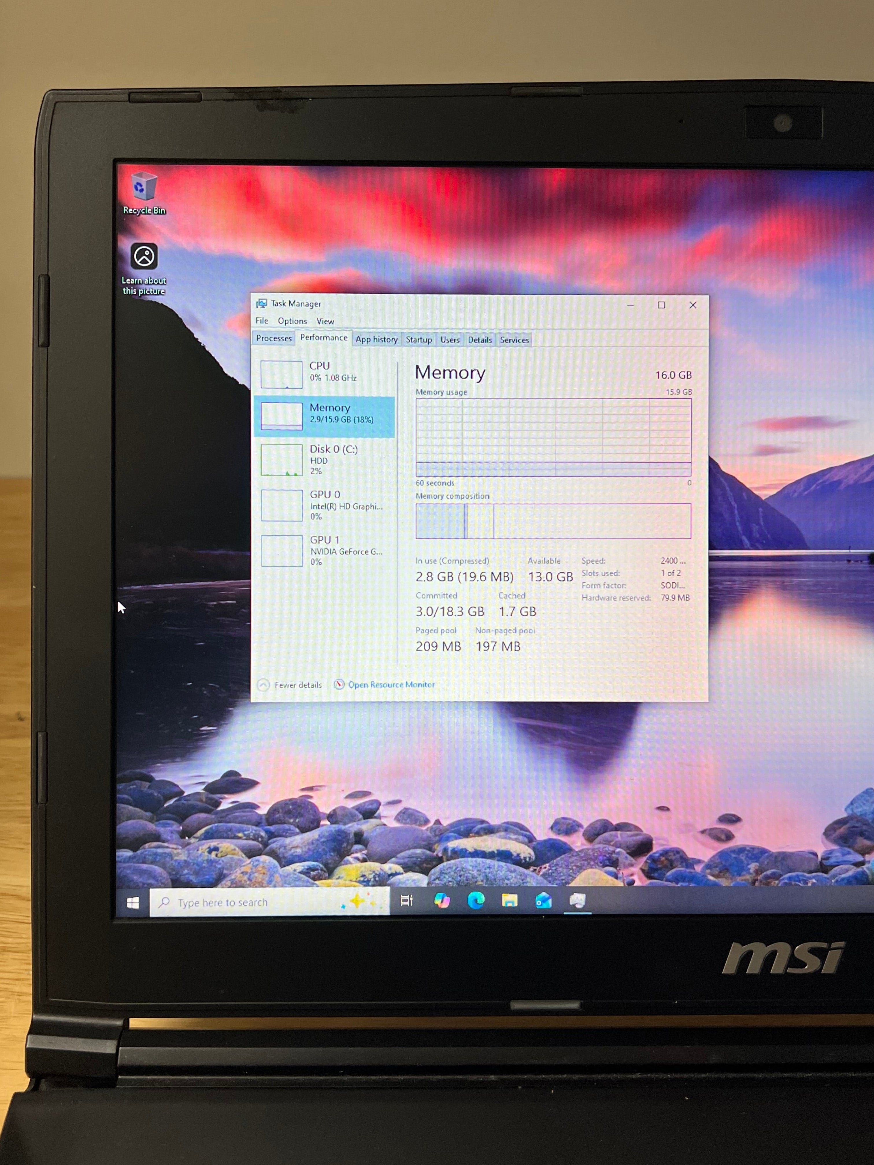 MSI GL62M 7RD i7-7700HQ 16GB RAM 1TB HDD GTX 1050 - Used with Box