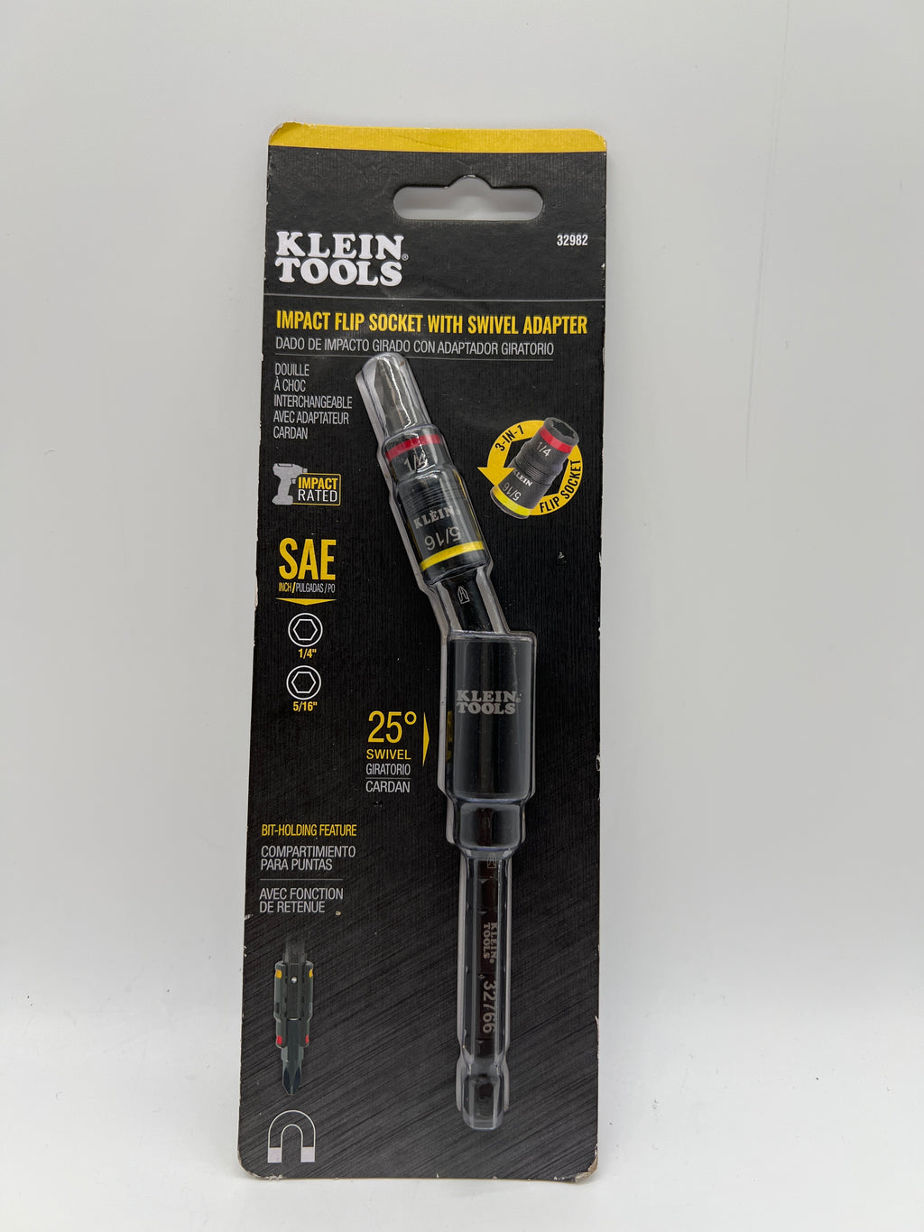 Klein Tools 32982 Impact Flip Socket 1/4 in Black Accessory New In Box