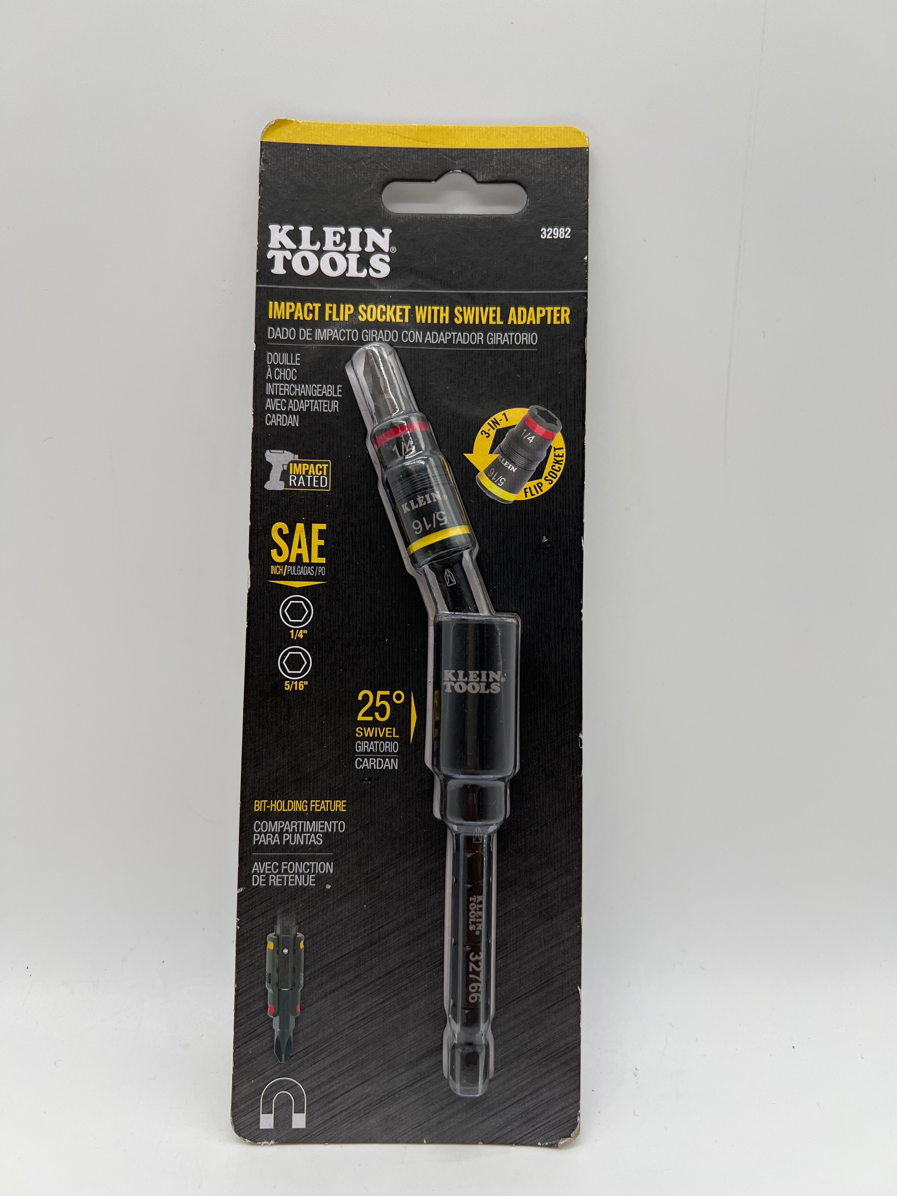 Klein Tools 32982 Impact Flip Socket 1/4 in Black Accessory New In Box