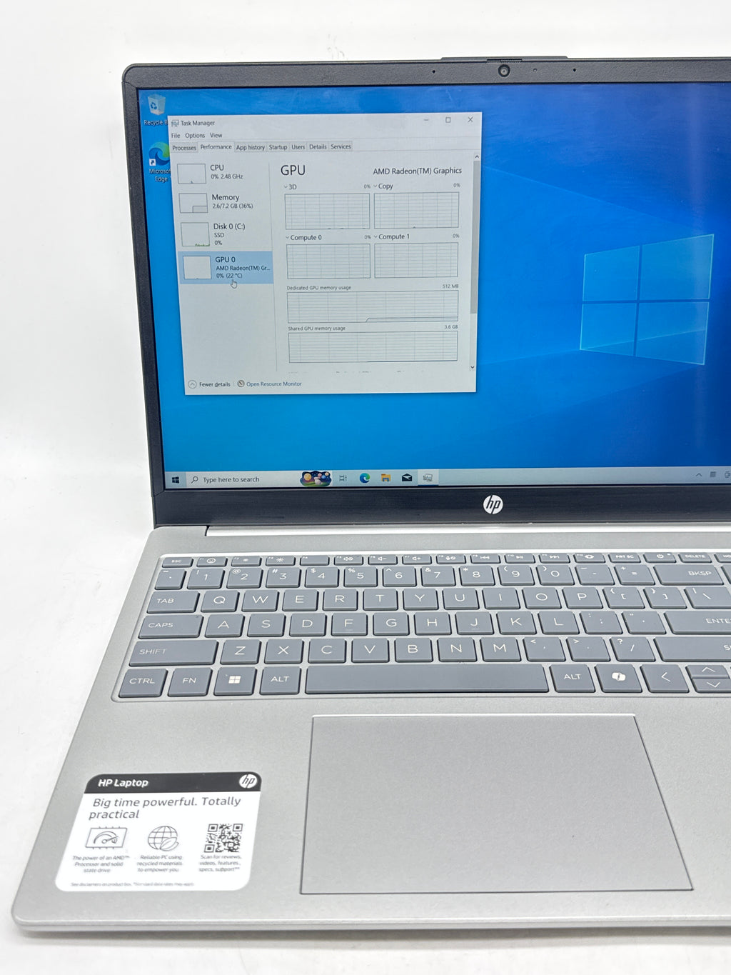 HP Laptop 15-fc0146dx Ryzen 5 7520U 8GB RAM 512GB SSD  - Used
