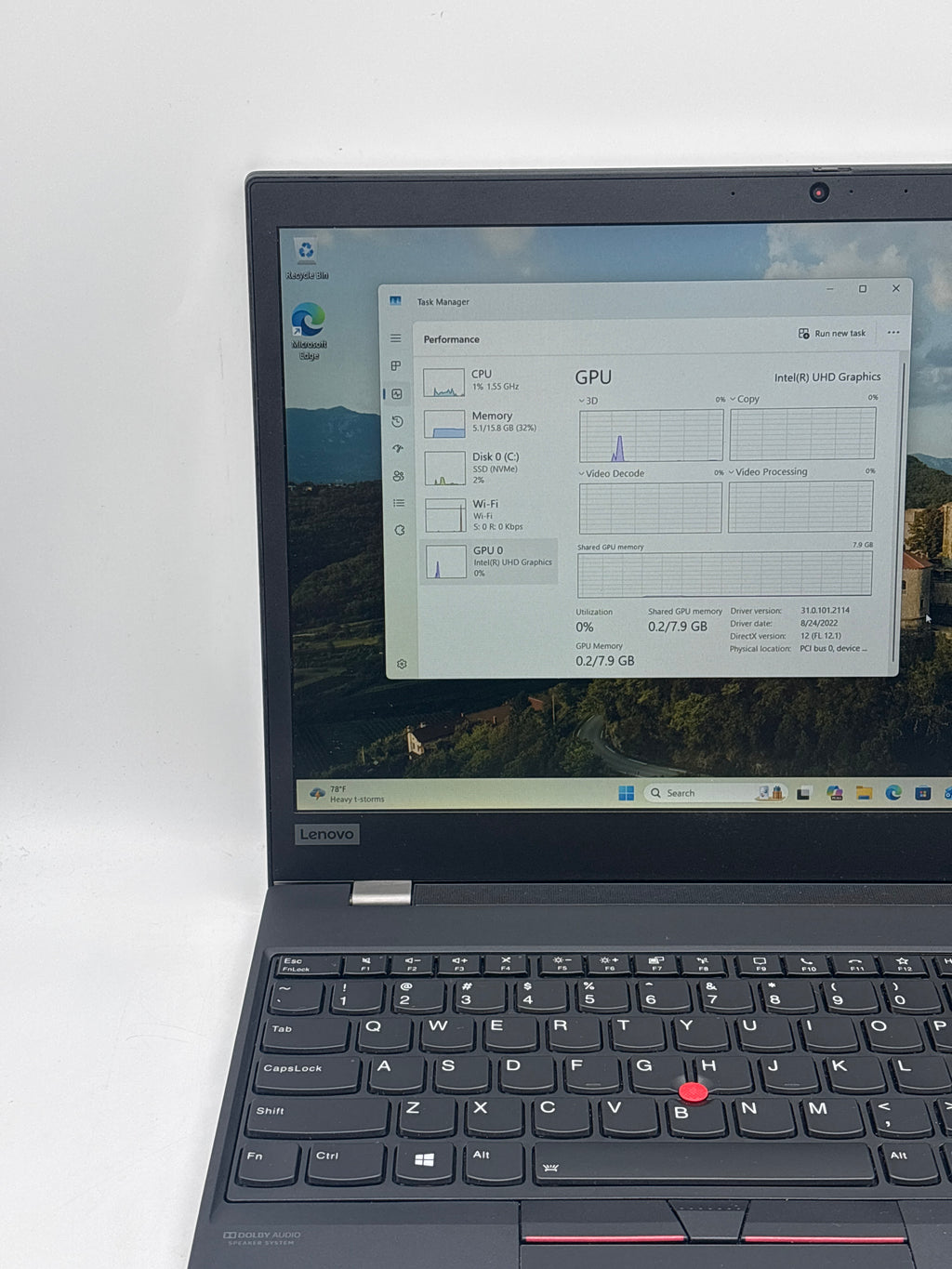 Lenovo ThinkPad T15 Gen 1 i5-10210U 16GB RAM 256GB SSD Used