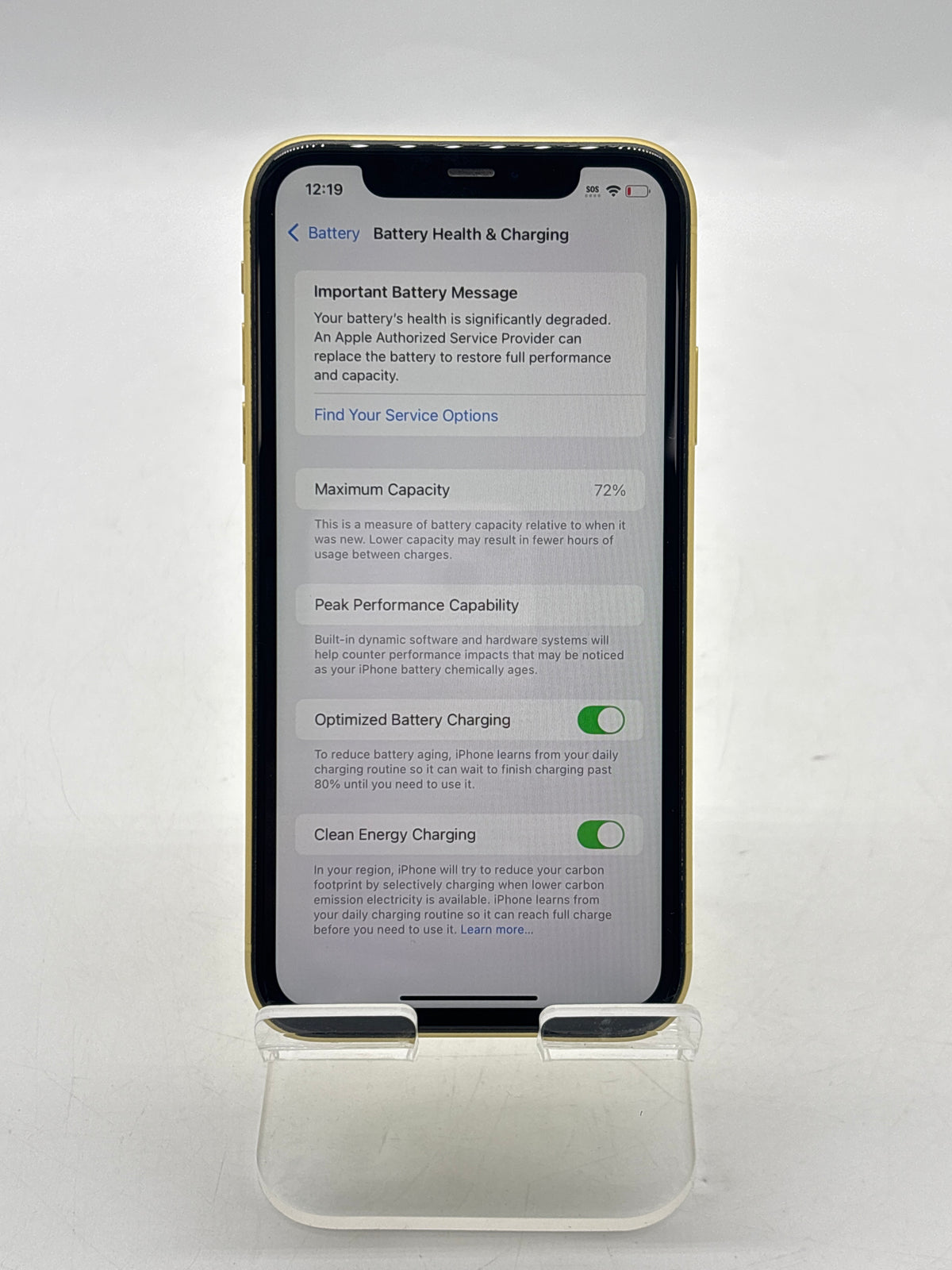 Apple iPhone 11 6.1" 64GB Yellow Unlocked - Service Battery