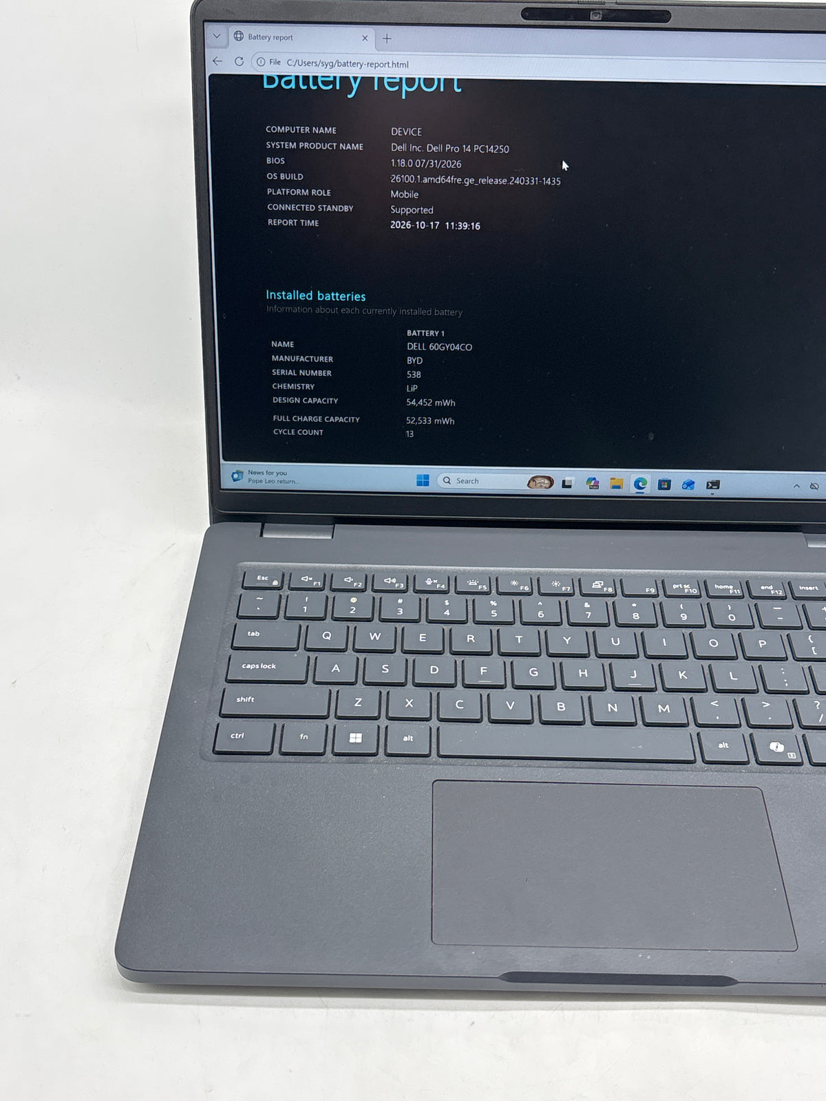 Dell Pro 14 PC14250 Intel Core 7 150U 16GB RAM 256GB SSD 14in Black - Used