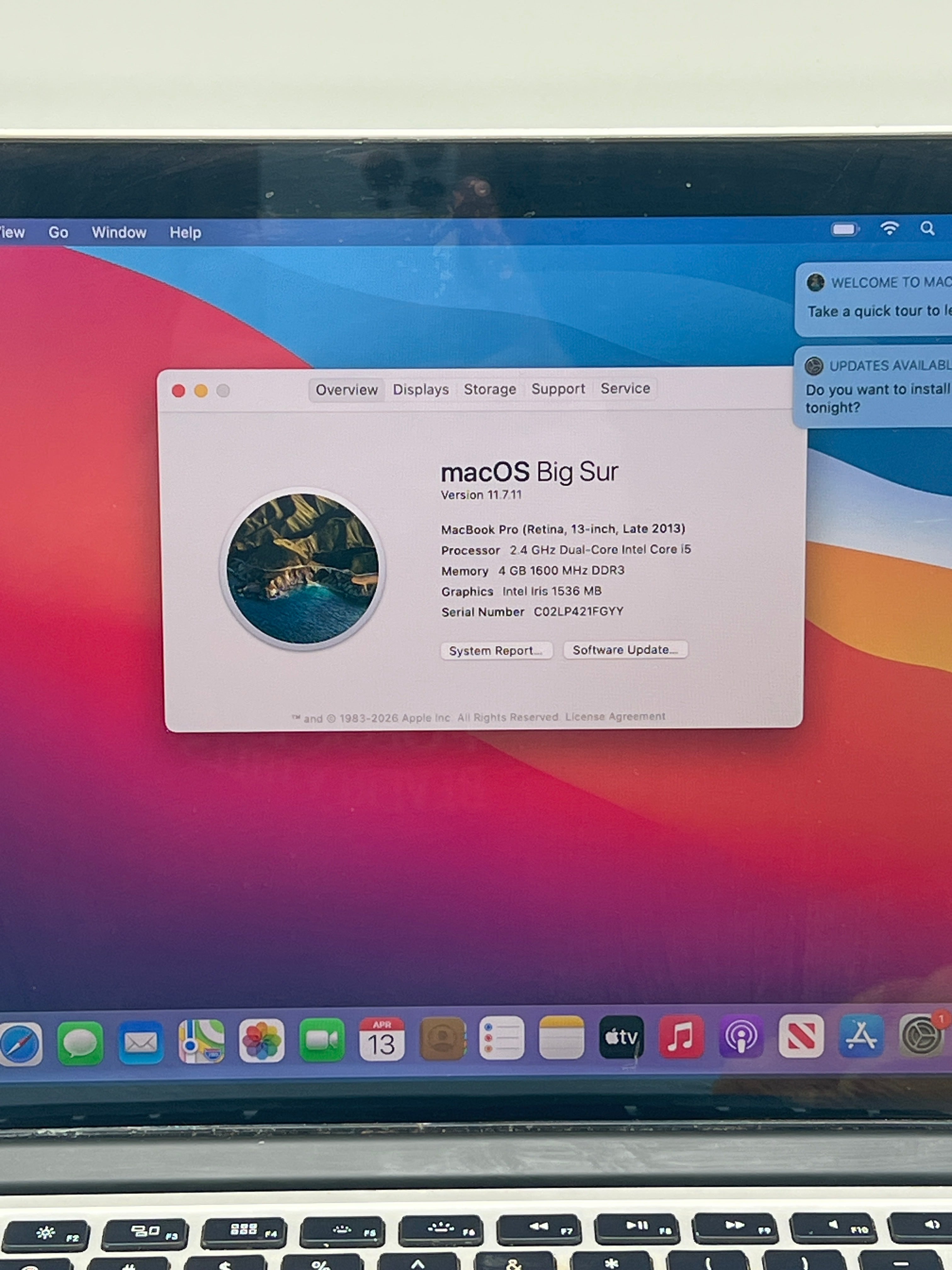 Apple MacBook Pro 13" A1502 i5 4GB RAM 128GB Flash Storage - For Parts (Service Battery)