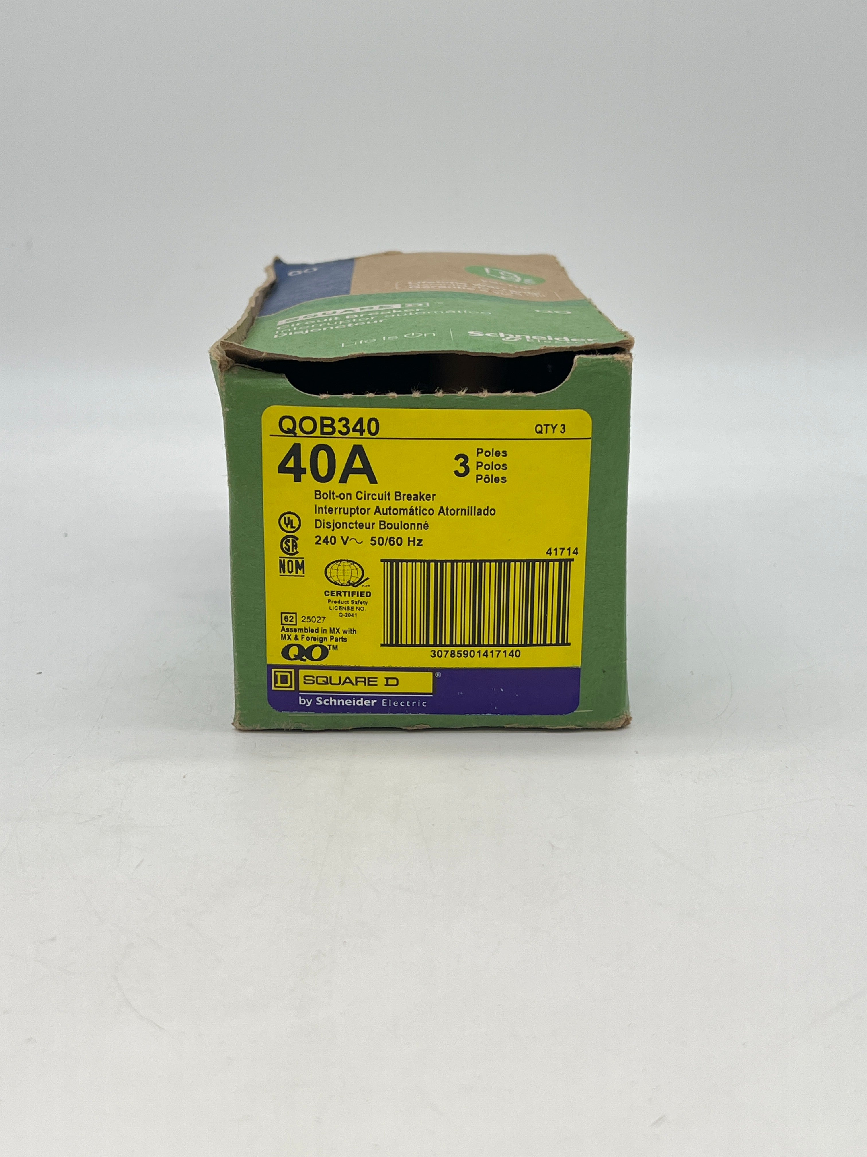 Schneider Electric QOB340 3-Pole 40A Circuit Breaker - New Open Box