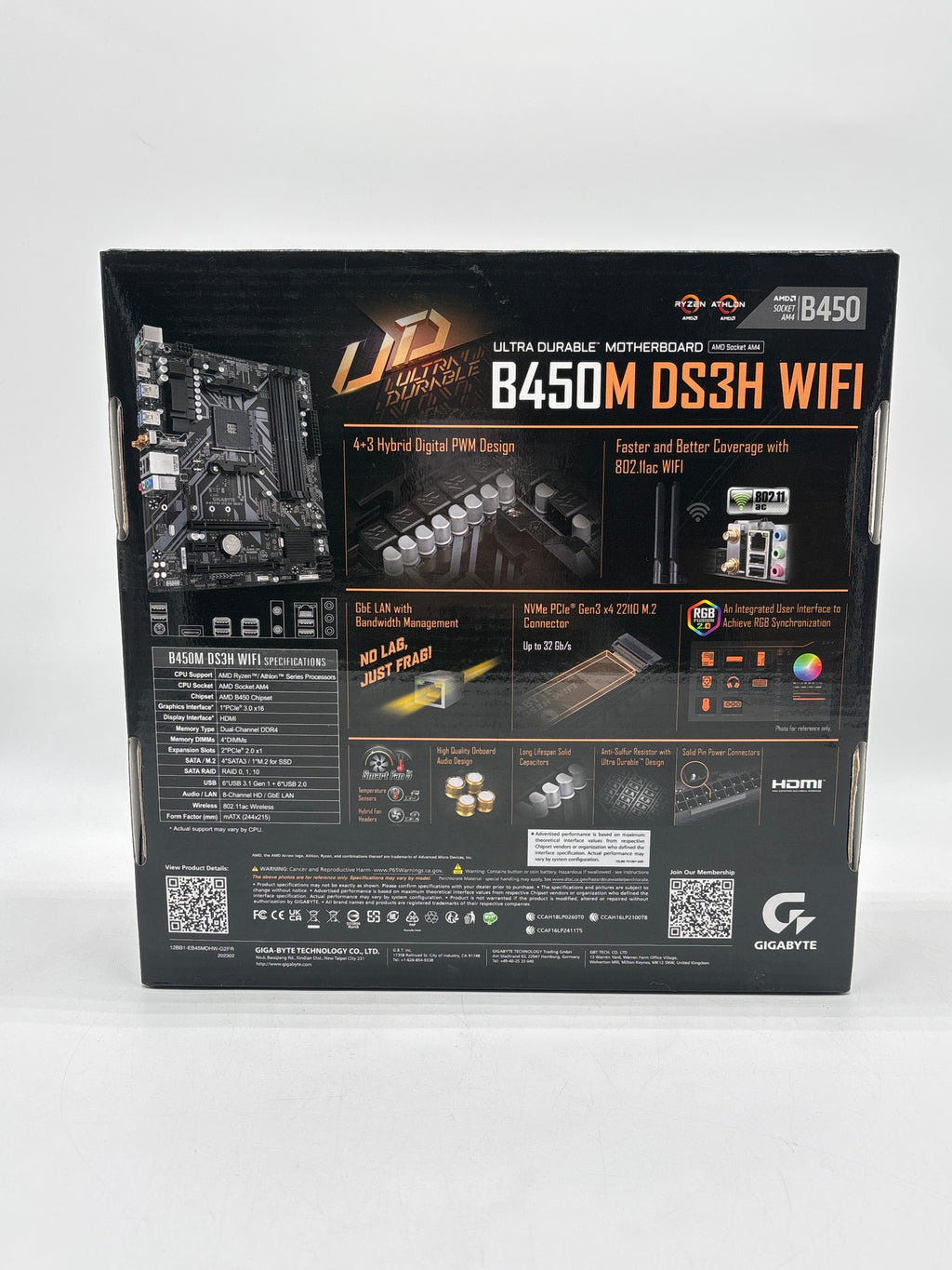 GIGABYTE B450M DS3H WiFi AM4 Motherboard - Used with Box