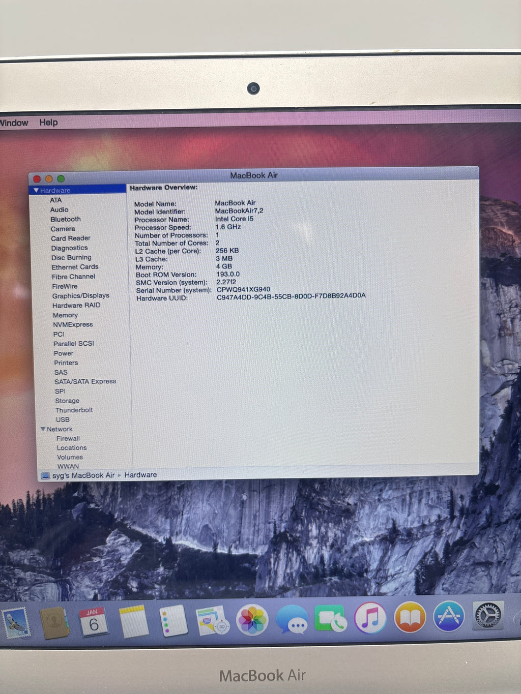 Apple MacBook Air 11" A1465 2015 Intel Core i5 4GB RAM 128GB SSD