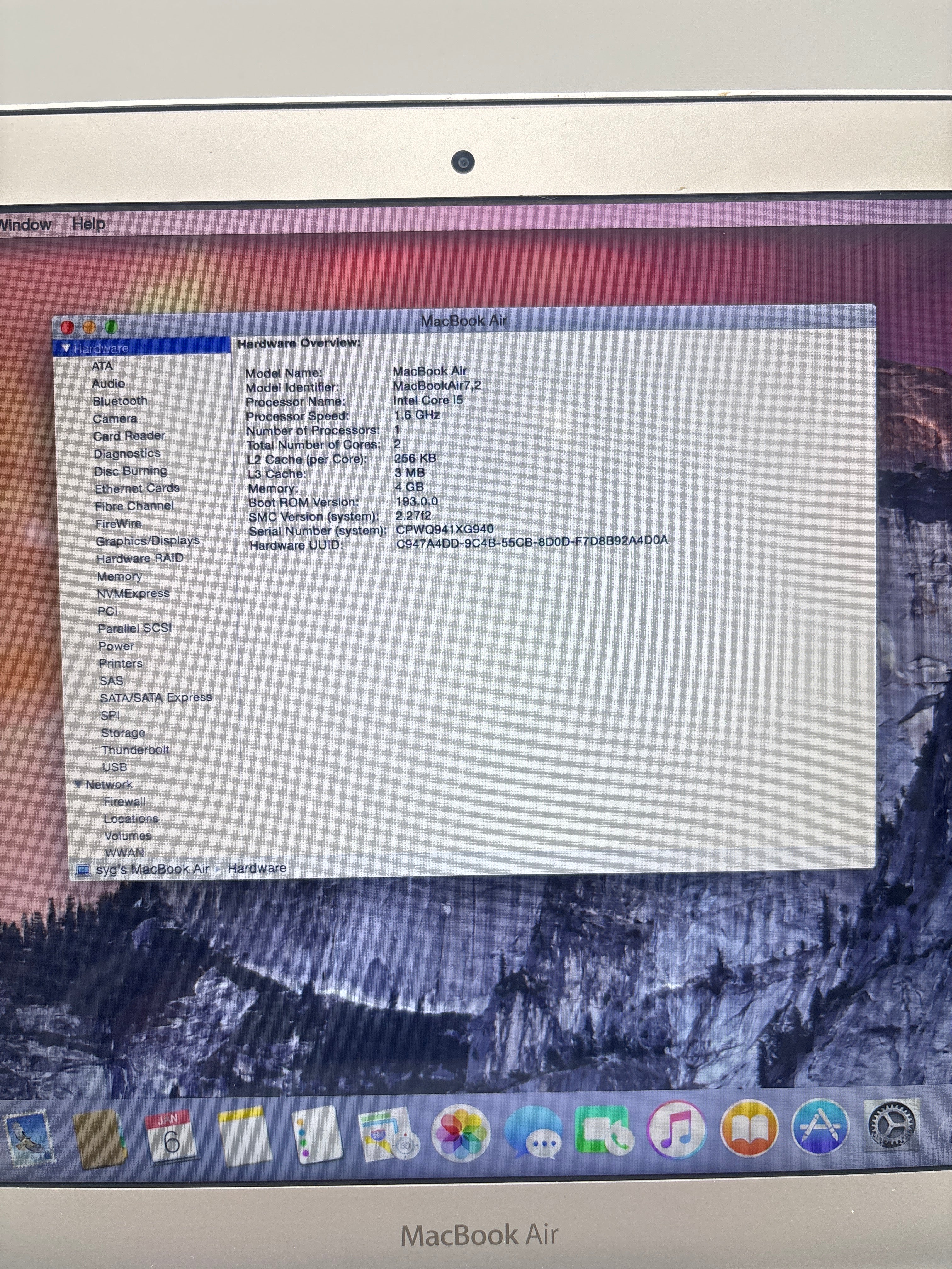 Apple MacBook Air 11" A1465 2015 Intel Core i5 4GB RAM 128GB SSD