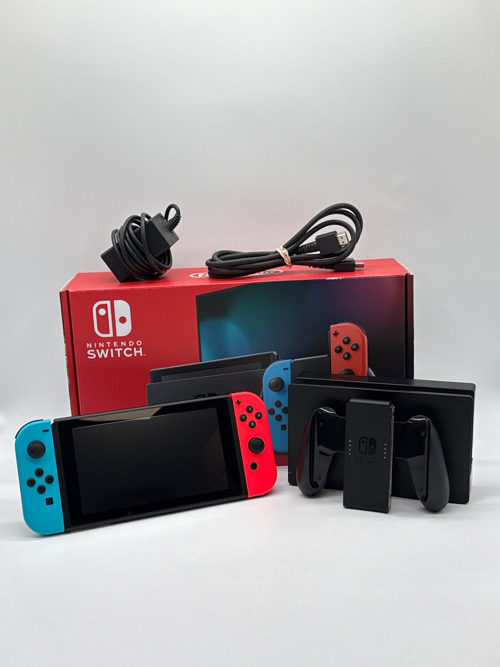 Nintendo Switch V2 HAC-001(-01) w/ Red and Blue Joycons and Games - Used with Box