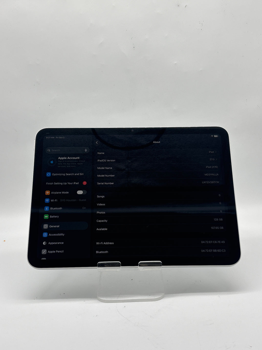Apple iPad 11th Gen A3354 Wi-Fi 128GB Silver 10.9in Tablet - Used