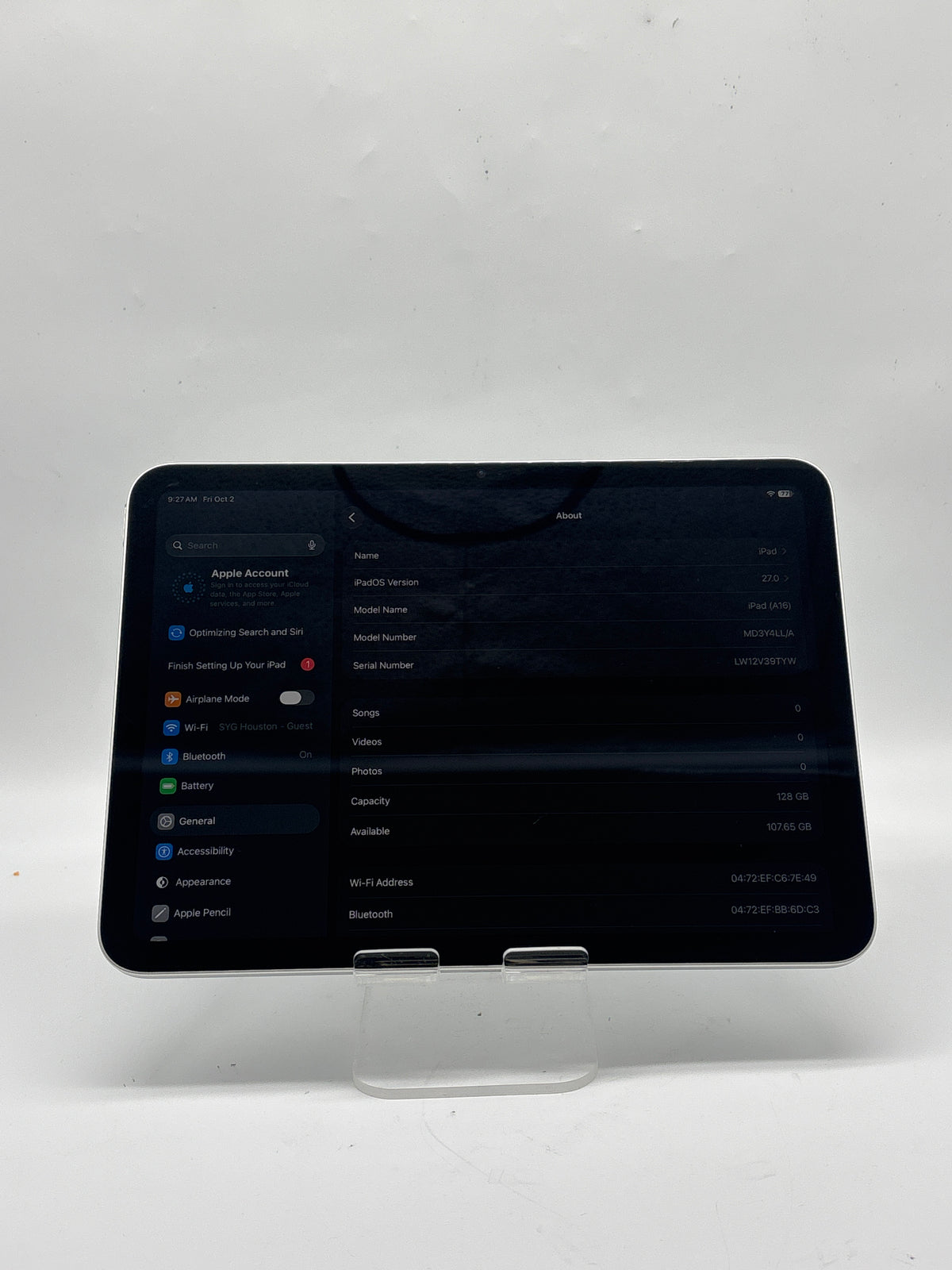 Apple iPad 11th Gen A3354 Wi-Fi 128GB Silver 10.9in Tablet - Used