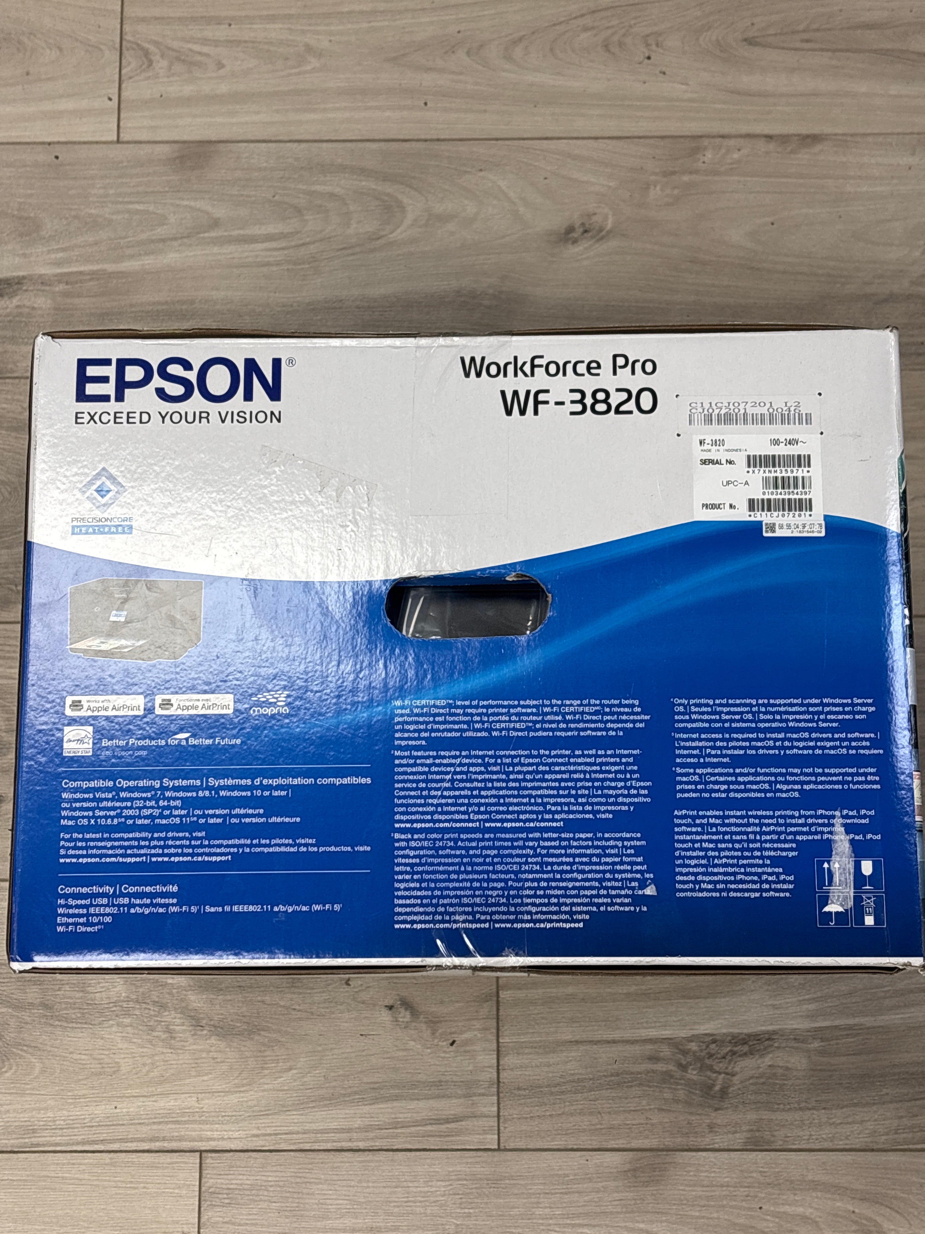 Epson WorkForce Pro WF-3820 Black All-In-One Printer Wireless - New In Box