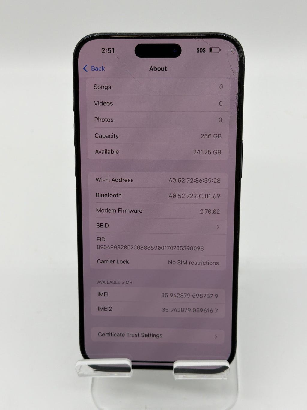 Apple iPhone 15 Pro Max 6.7" A2849 256GB Blue Unlocked - Cracked Screen