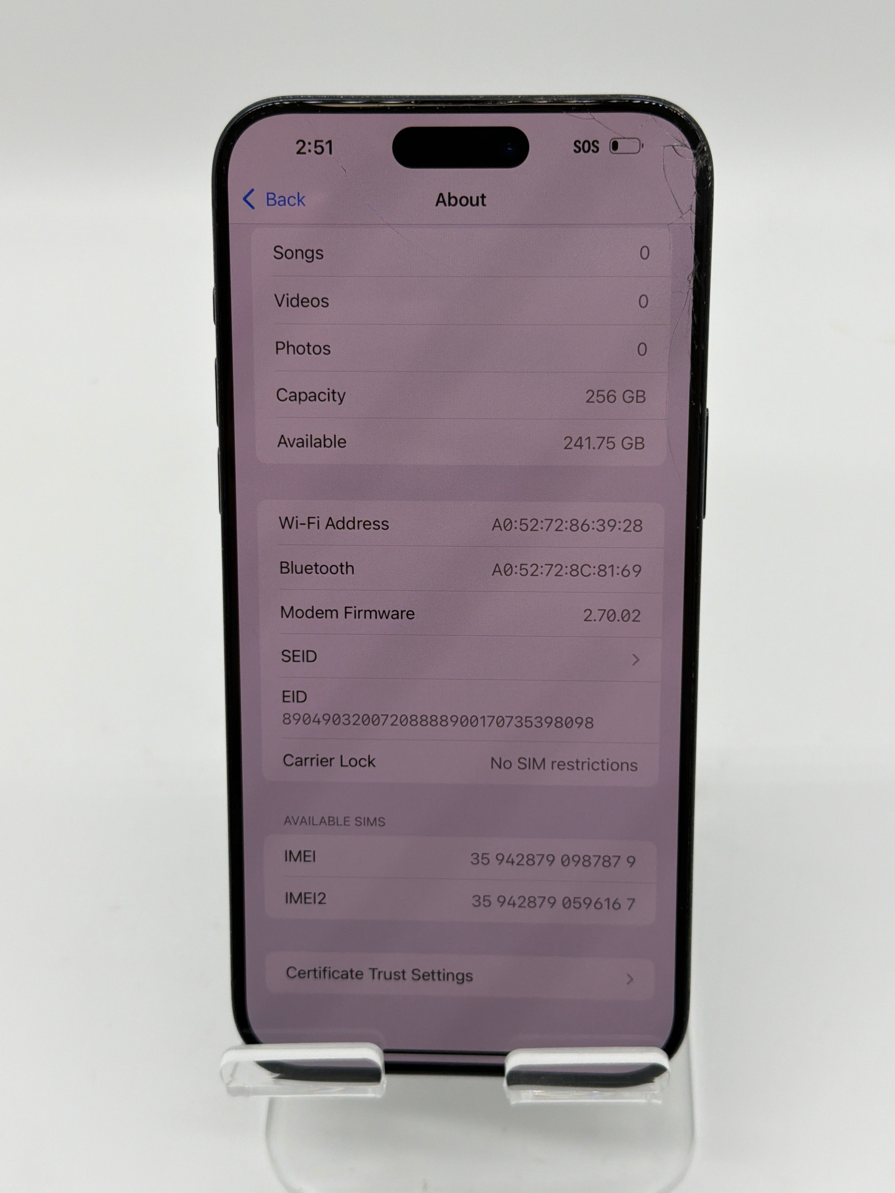 Apple iPhone 15 Pro Max 6.7" A2849 256GB Blue Unlocked - Cracked Screen
