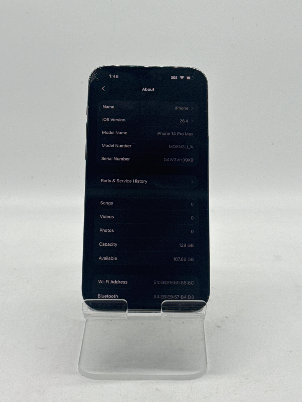 Apple iPhone 14 Pro Max 6.7" A2651 128GB Unlocked Space Black - Service Battery