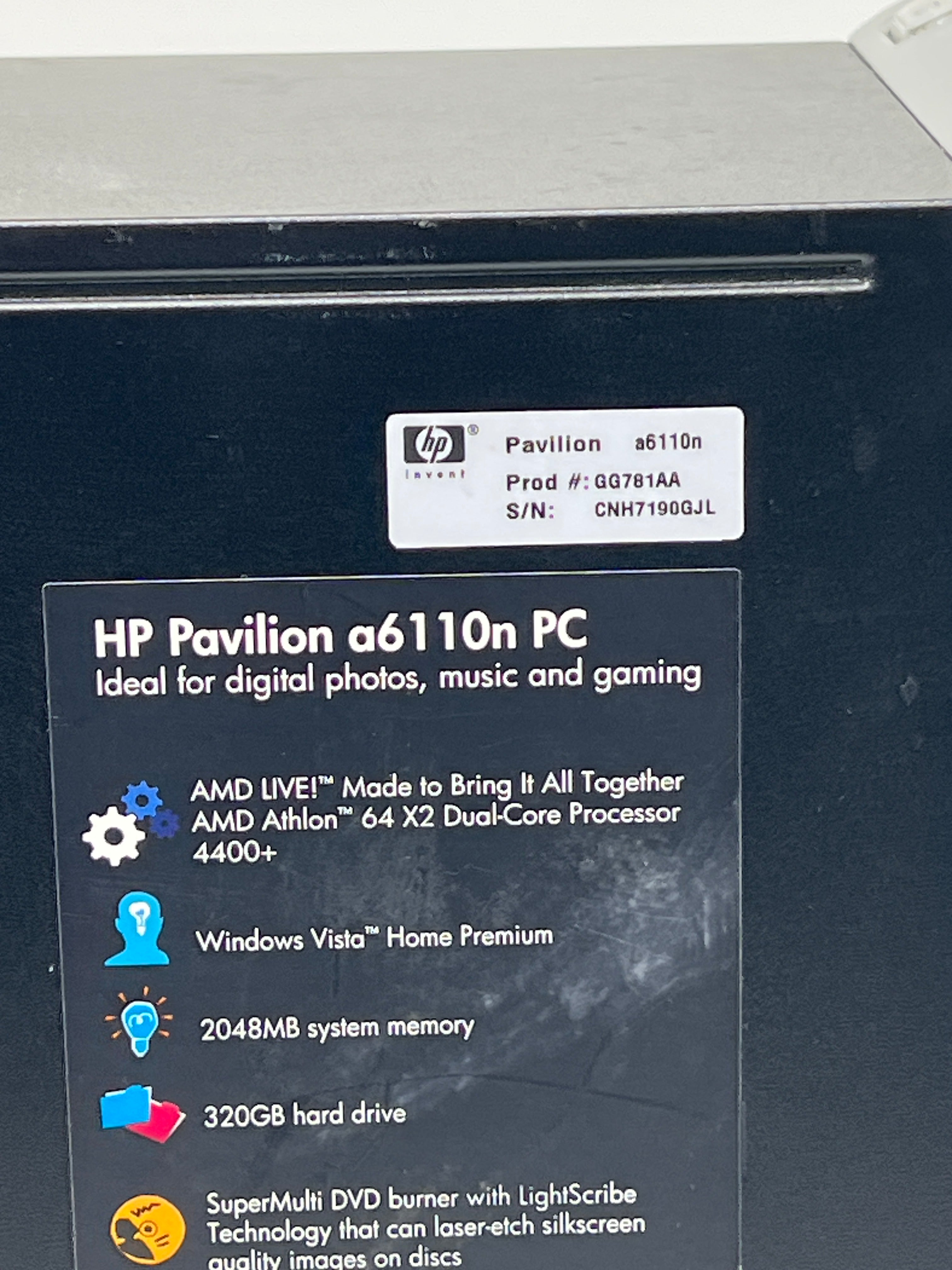 HP Pavilion Desktop Tower AMD Athlon 64 X2 2GB RAM 298GB HDD - Used