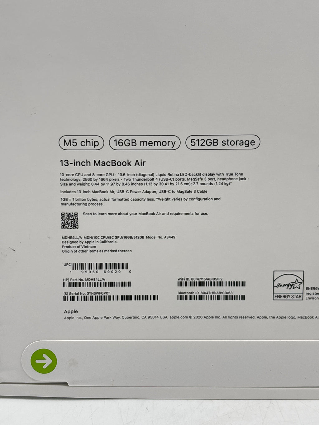 Apple MacBook Air 13" A3449 M5 16GB RAM 512GB SSD Midnight - New