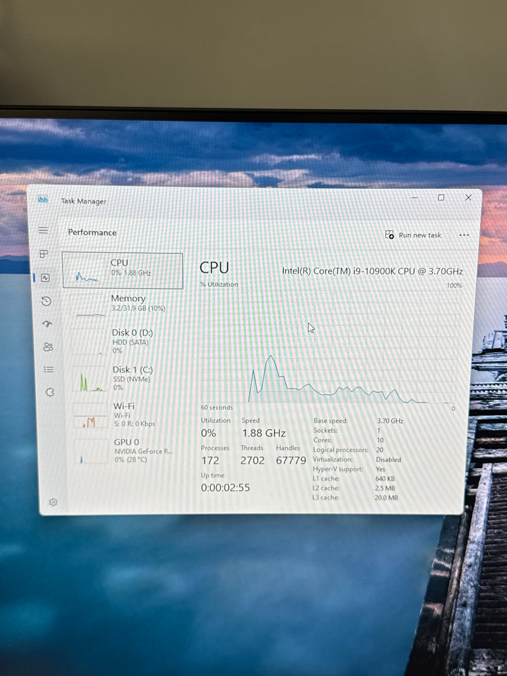 Custom Desktop Intel Core i9-10900K 32GB RAM 1TB SSD 1TB HDD RTX 3070 - Used
