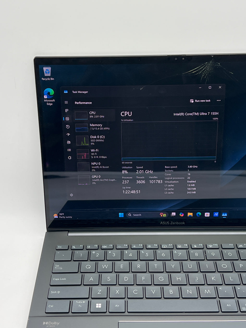 Asus Zenbook 14 Q425M OLED Ultra 7 155H 16GB RAM 1TB SSD - For Parts (Read DESC)