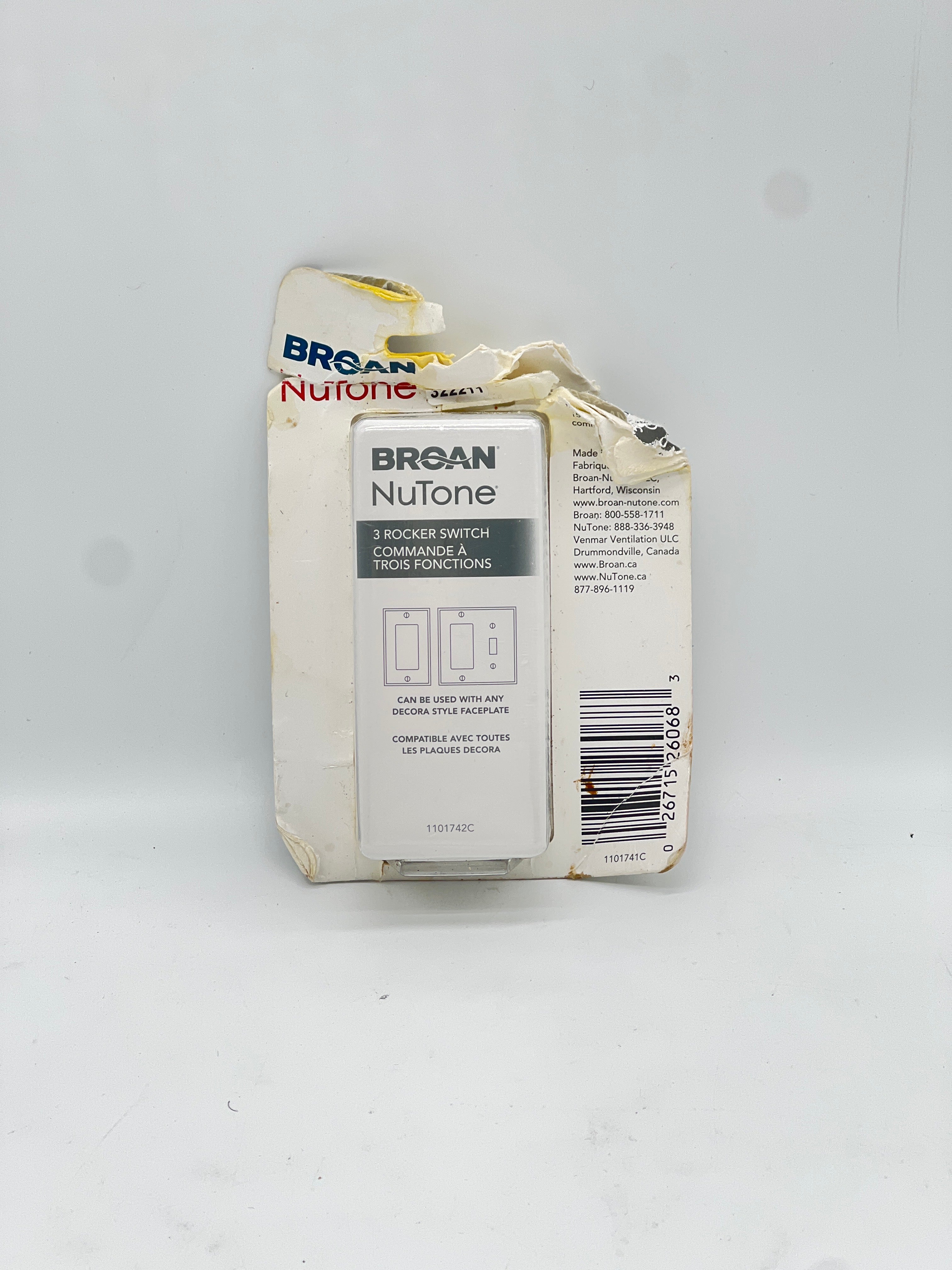 Broan NuTone 3 Rocker Switch SC100W White Fan Control Switch New In Box