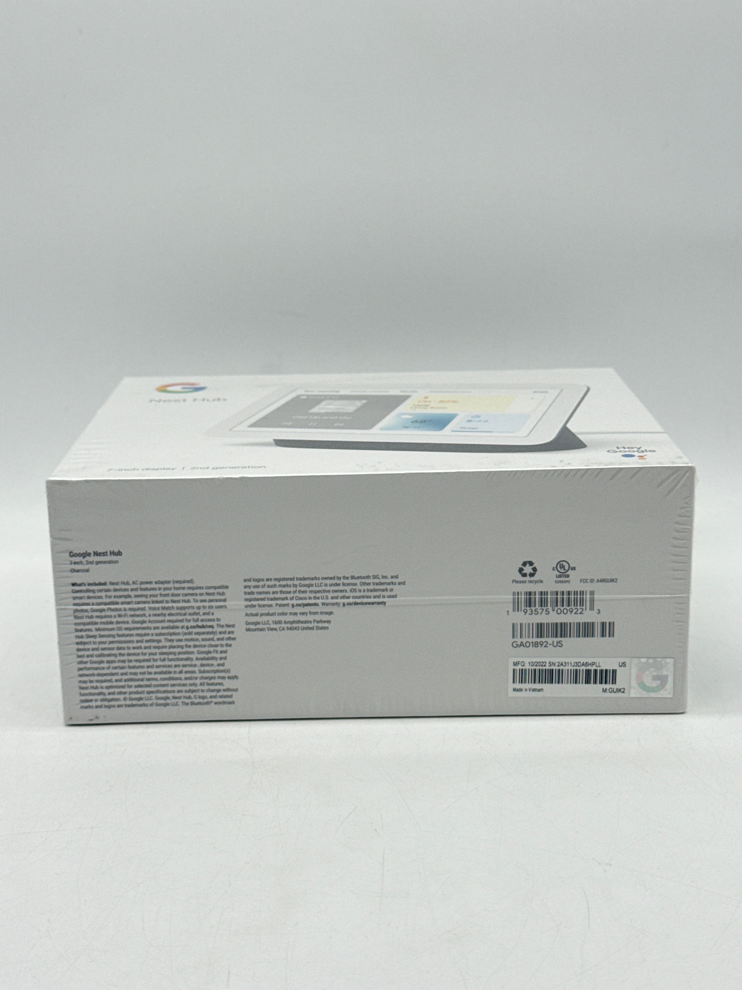 Google Nest Hub 7 Inch 2nd Generation Charcoal Color - New In Box