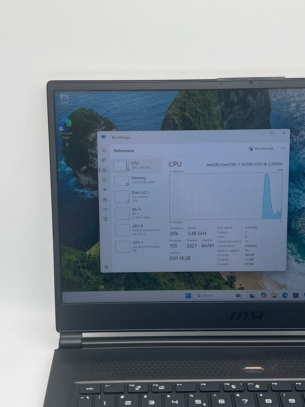 MSI GS65 Stealth Thin 8RE 15.6" Core i7-8750H 16GB RAM 256GB SSD - Used