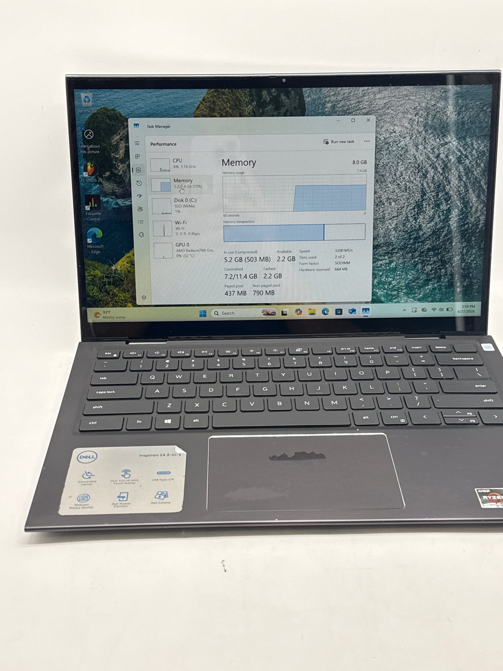 Dell Inspiron 7415 2-in-1 Ryzen 5 5500U 8GB RAM 256GB SSD - Used