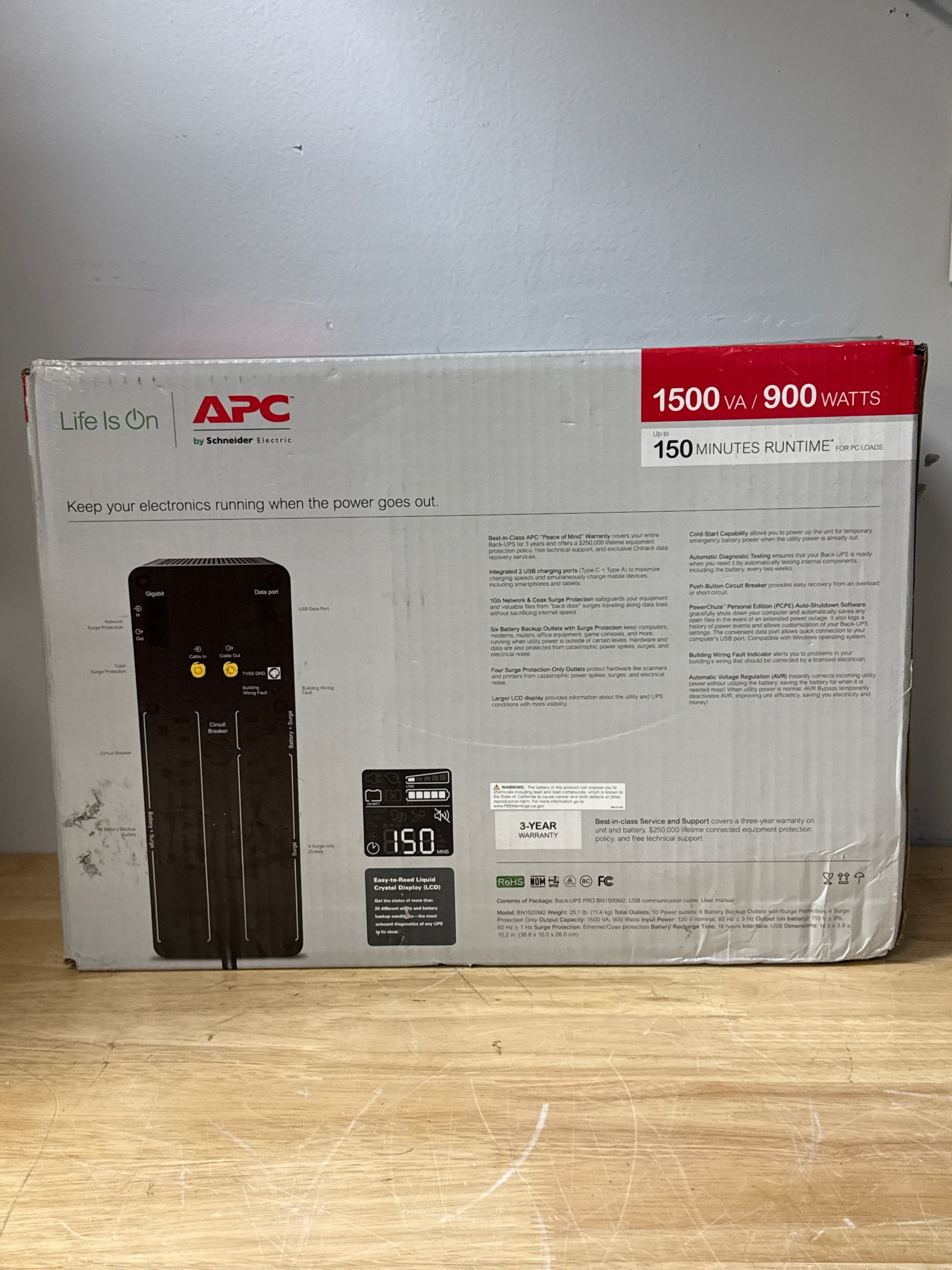APC Back-UPS Pro 1500VA 900W Battery Backup BN1500M2 New