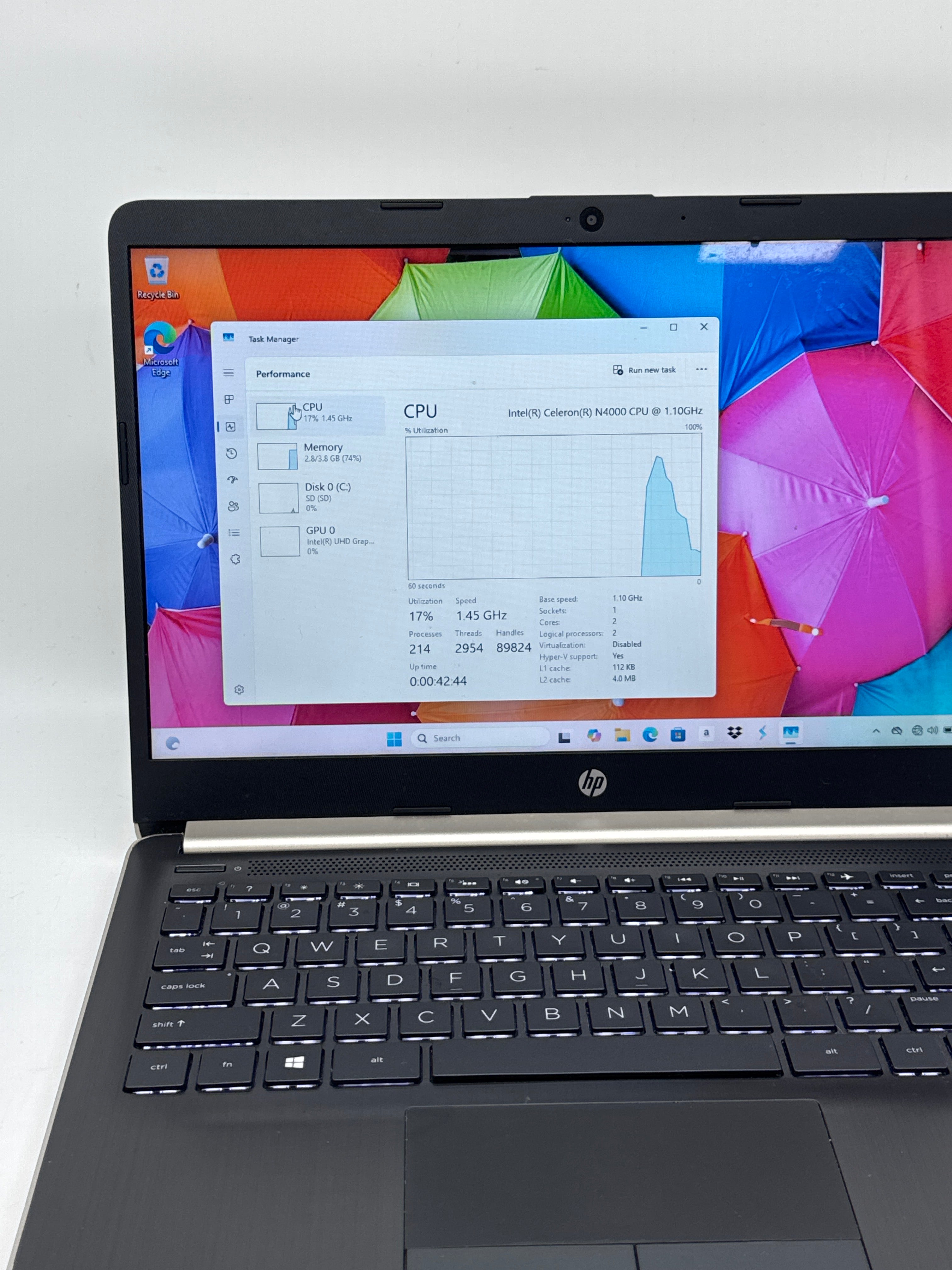HP 14-cf0011ds Laptop Celeron N4000 4GB RAM 64GB SD - Used