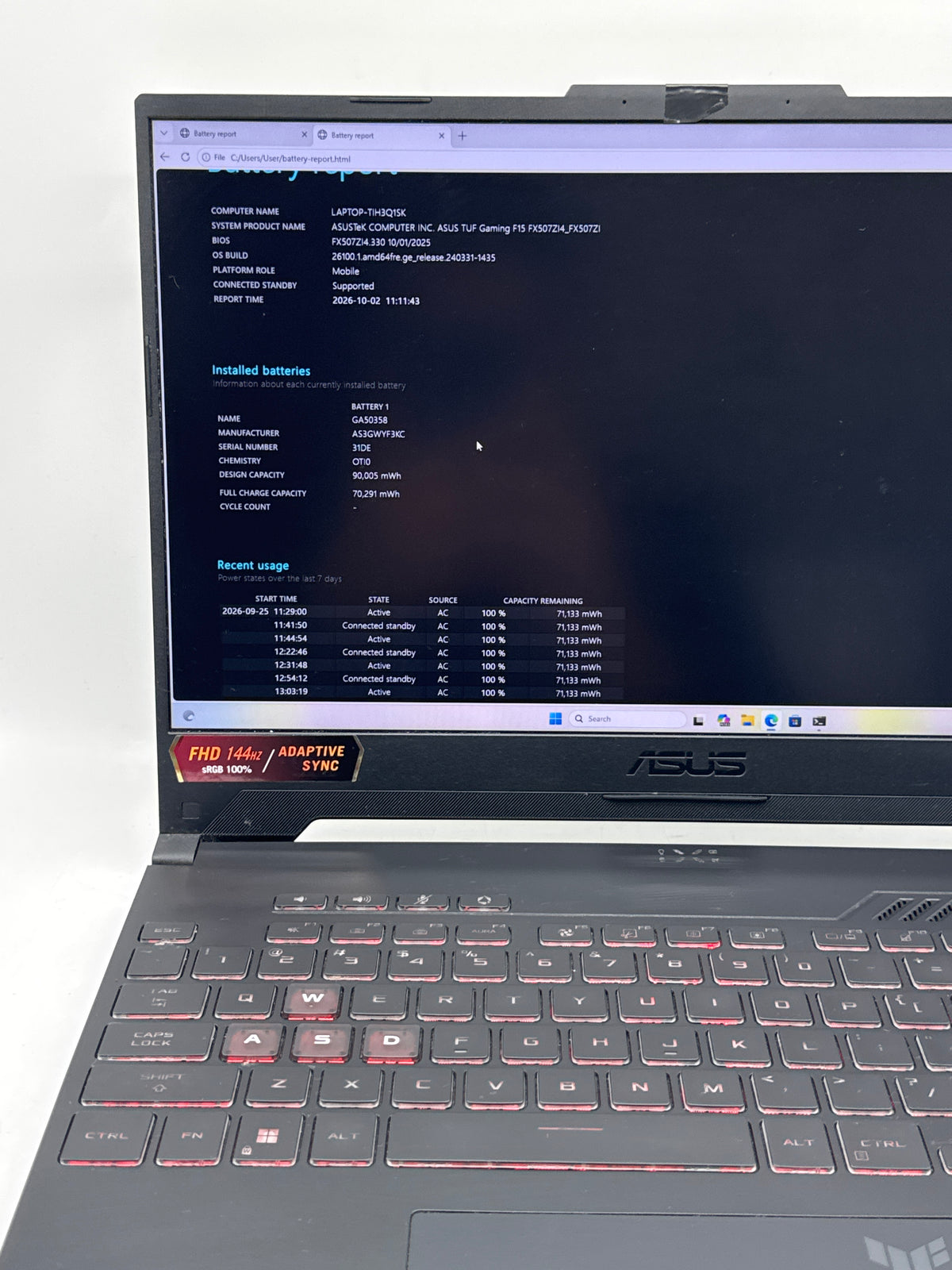 Asus TUF Gaming F15 FX507ZI4 i7-12700H 16GB 1TB SSD RTX 4070 - Used