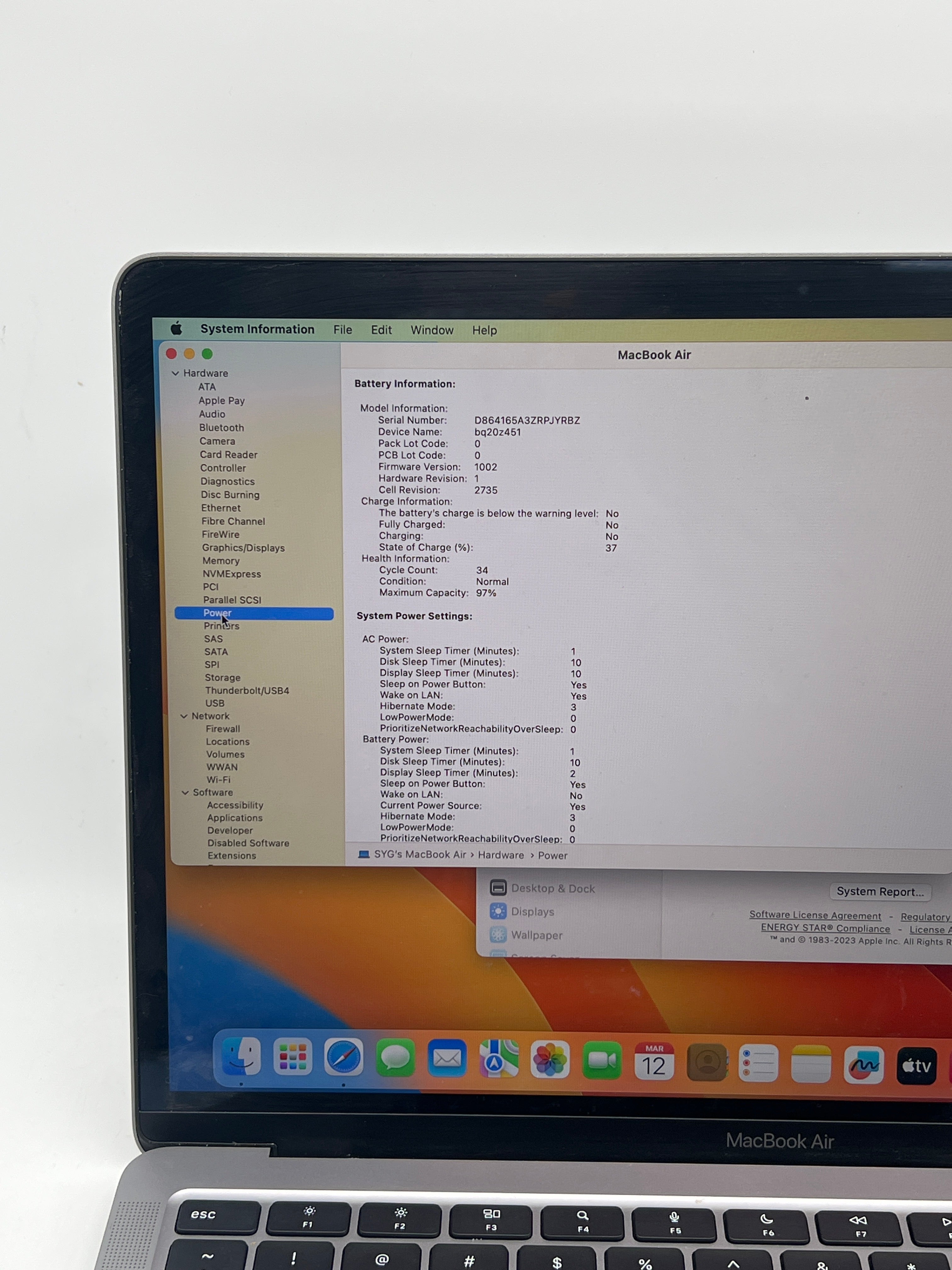Apple MacBook Air 13" A2337 M1 8GB RAM 256GB SSD - Used