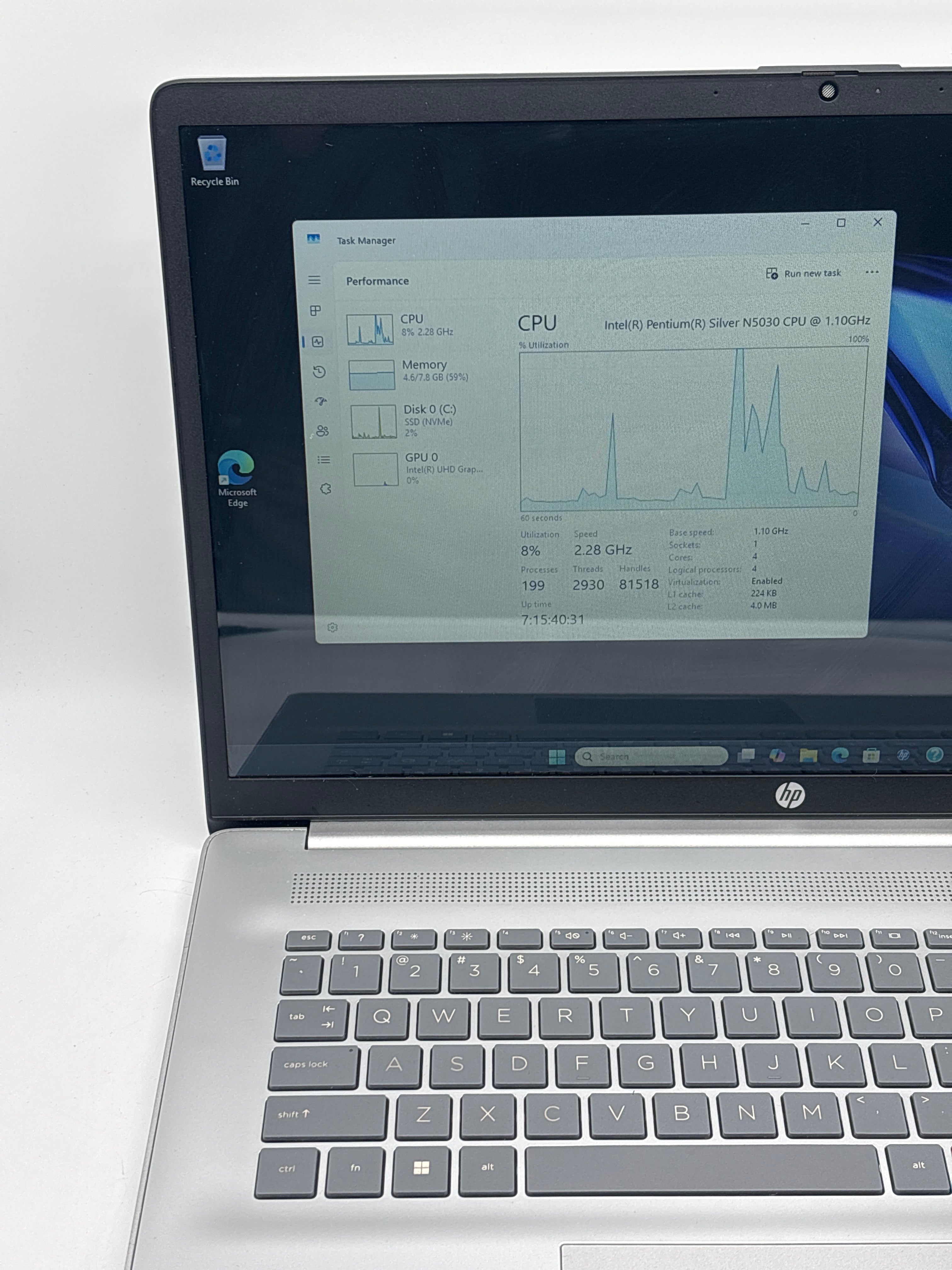 HP 17-cn0001tg Pentium N5030 8GB RAM 128GB SSD