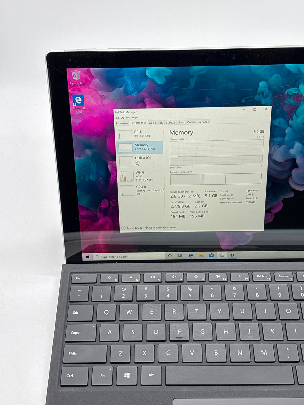 Microsoft Surface Pro 6 i5-8250U 8GB RAM 128GB SSD - For Parts (Cracked Screen)