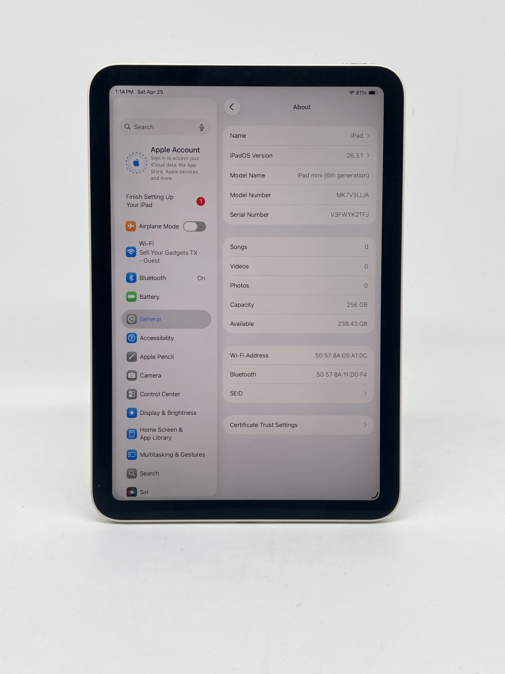 Apple iPad mini 6th Gen A2569 256GB Wi-Fi w/ Apple Pencil - Engraved