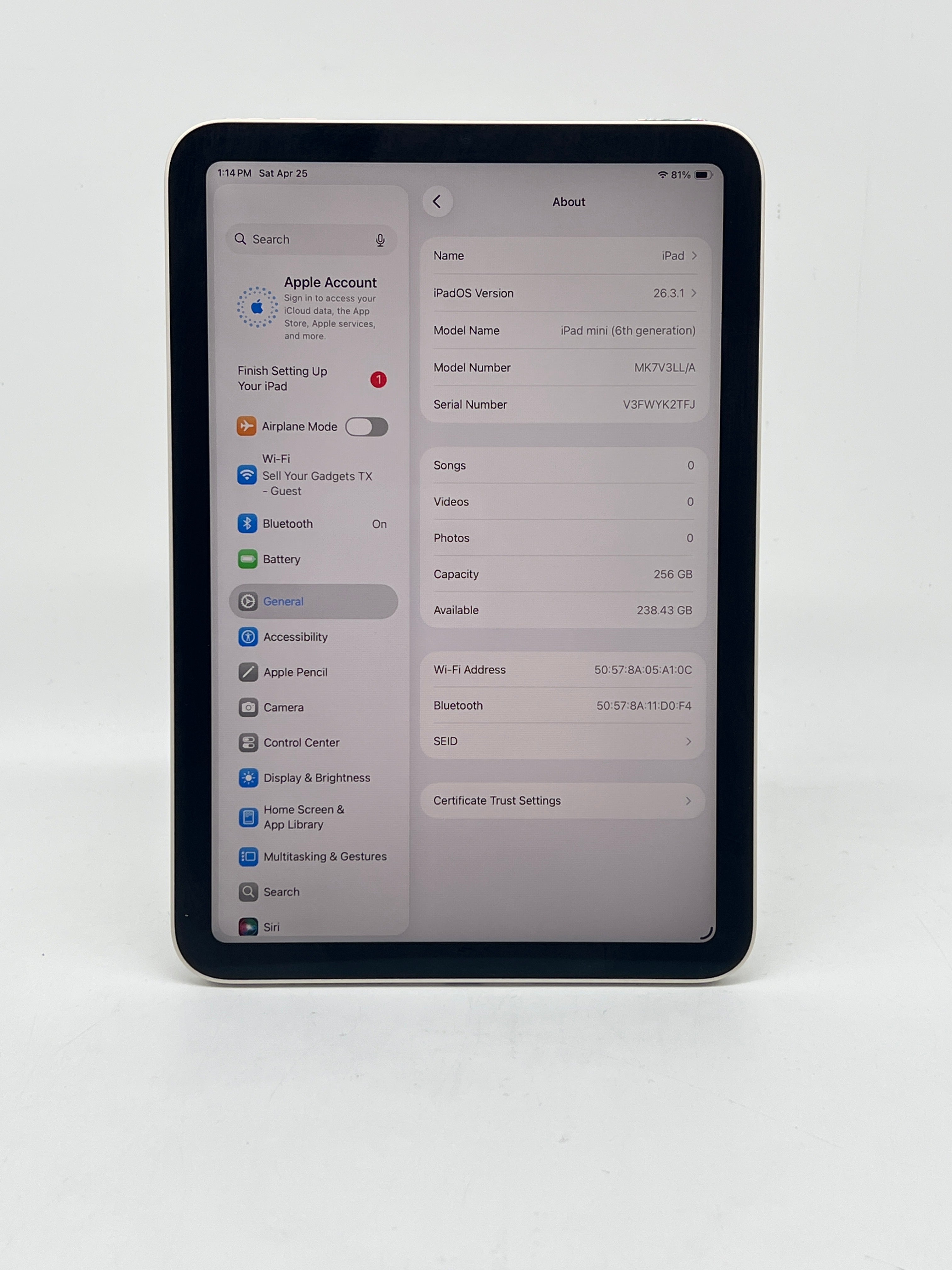 Apple iPad mini 6th Gen A2569 256GB Wi-Fi w/ Apple Pencil - Engraved
