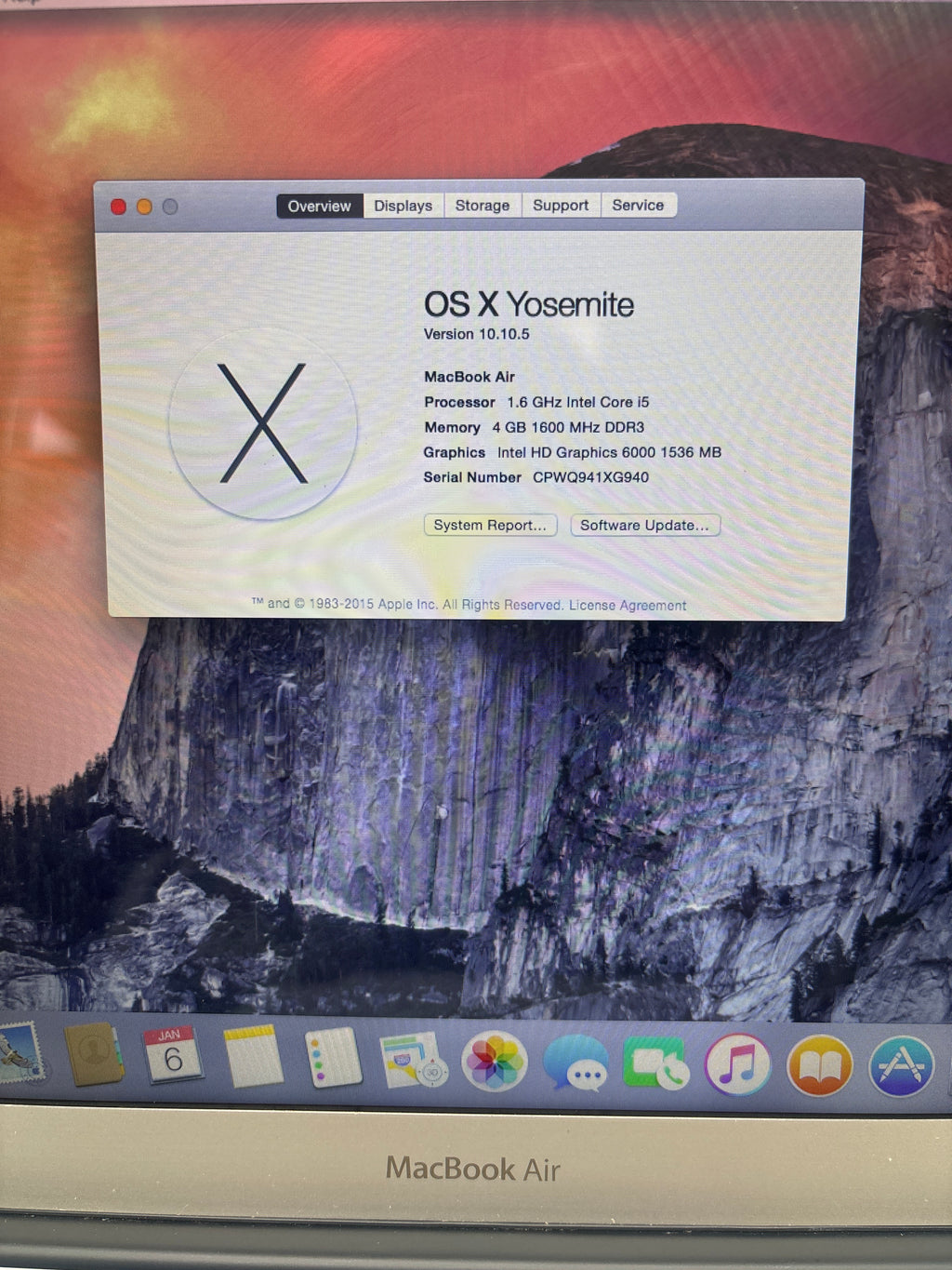 Apple MacBook Air 11" A1465 2015 Intel Core i5 4GB RAM 128GB SSD