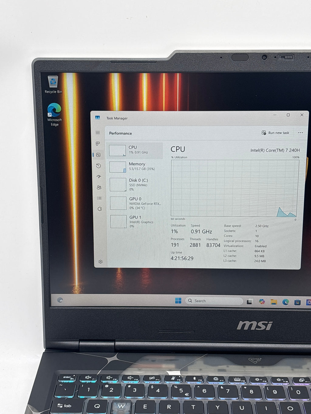 MSI Cyborg 15 B2RWFKG 15.6" Core 7 240H 16GB RAM 512GB SSD RTX 5060 - Used