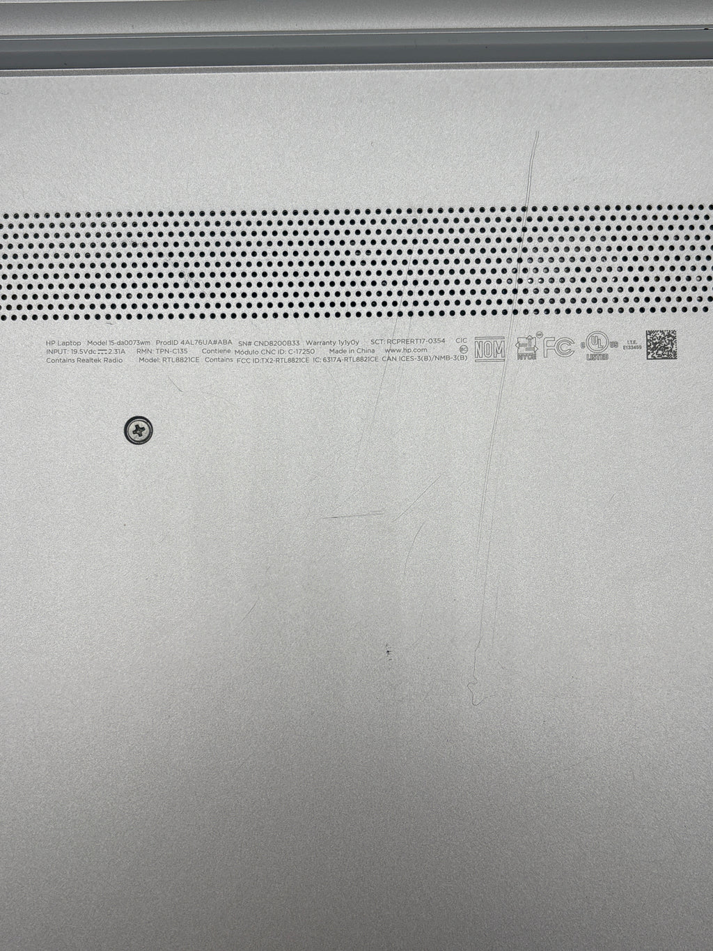 HP 15-da0073wm Intel Core i7-8550U 1TB SSD 4GB RAM