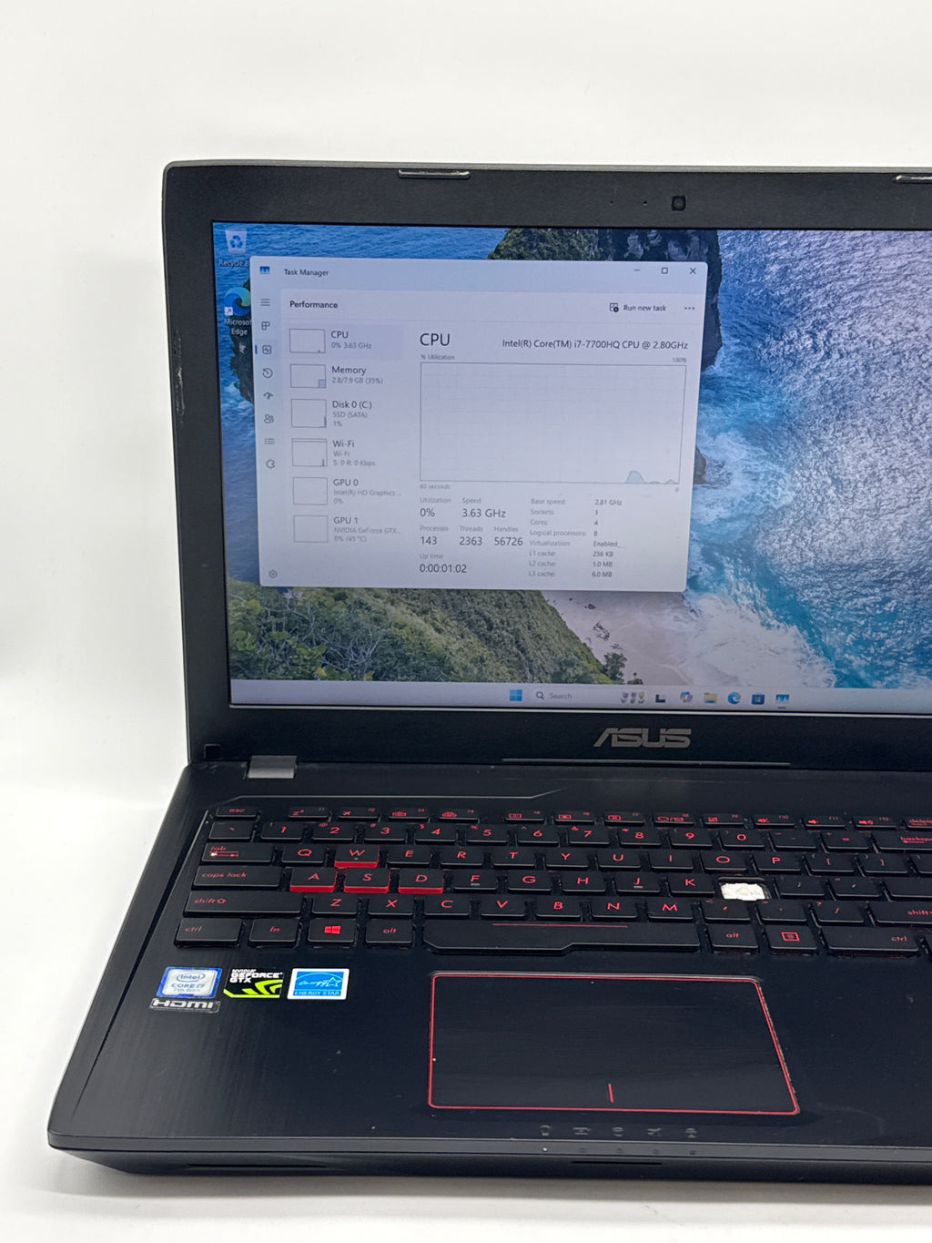Asus FX53V i7-7700HQ 8GB RAM 256GB SSD Black Laptop Broken (Read)