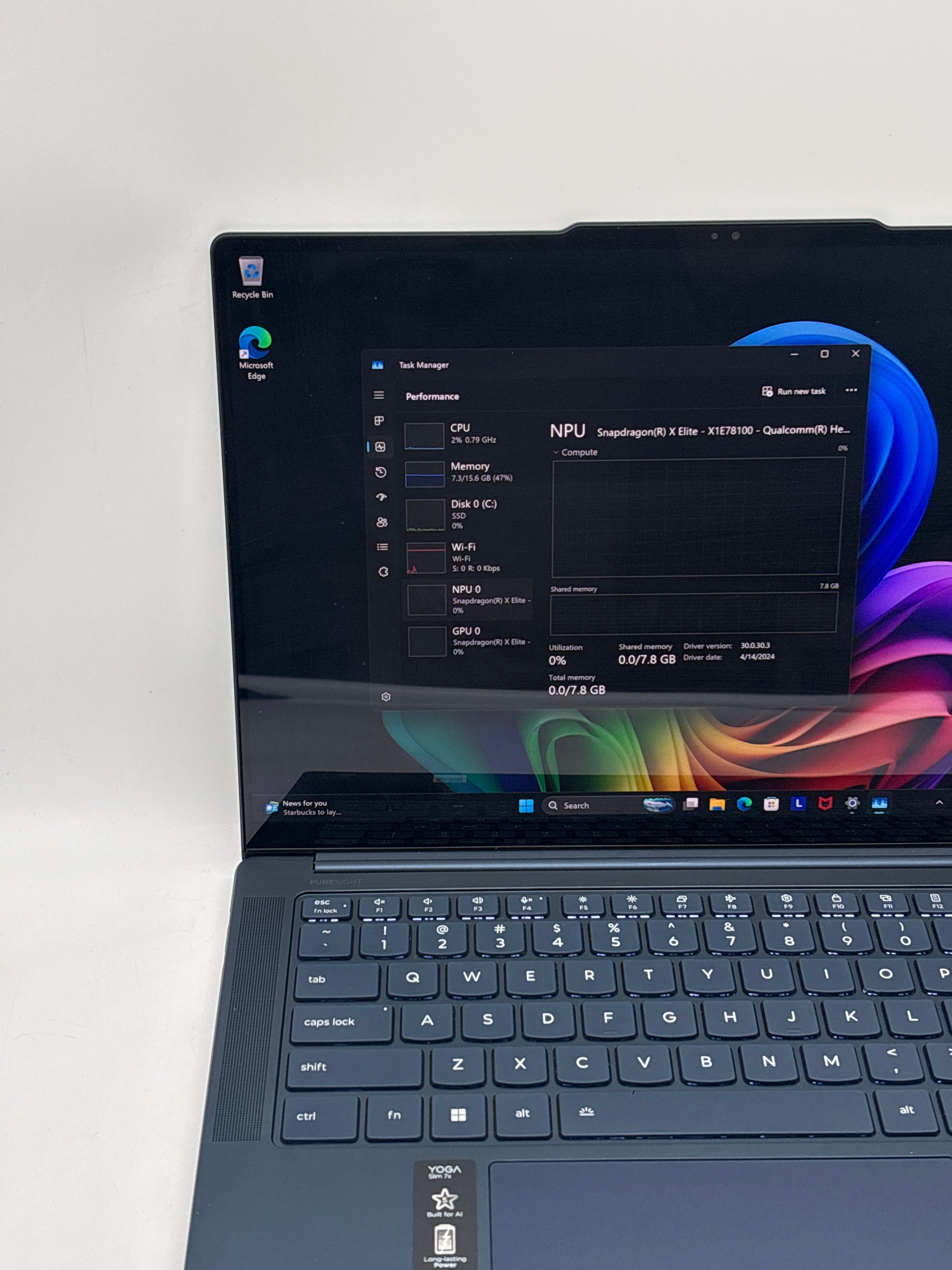 Lenovo Yoga Slim 7 14Q8X9 Snapdragon X Elite X1E78100 16GB RAM 512GB SSD
