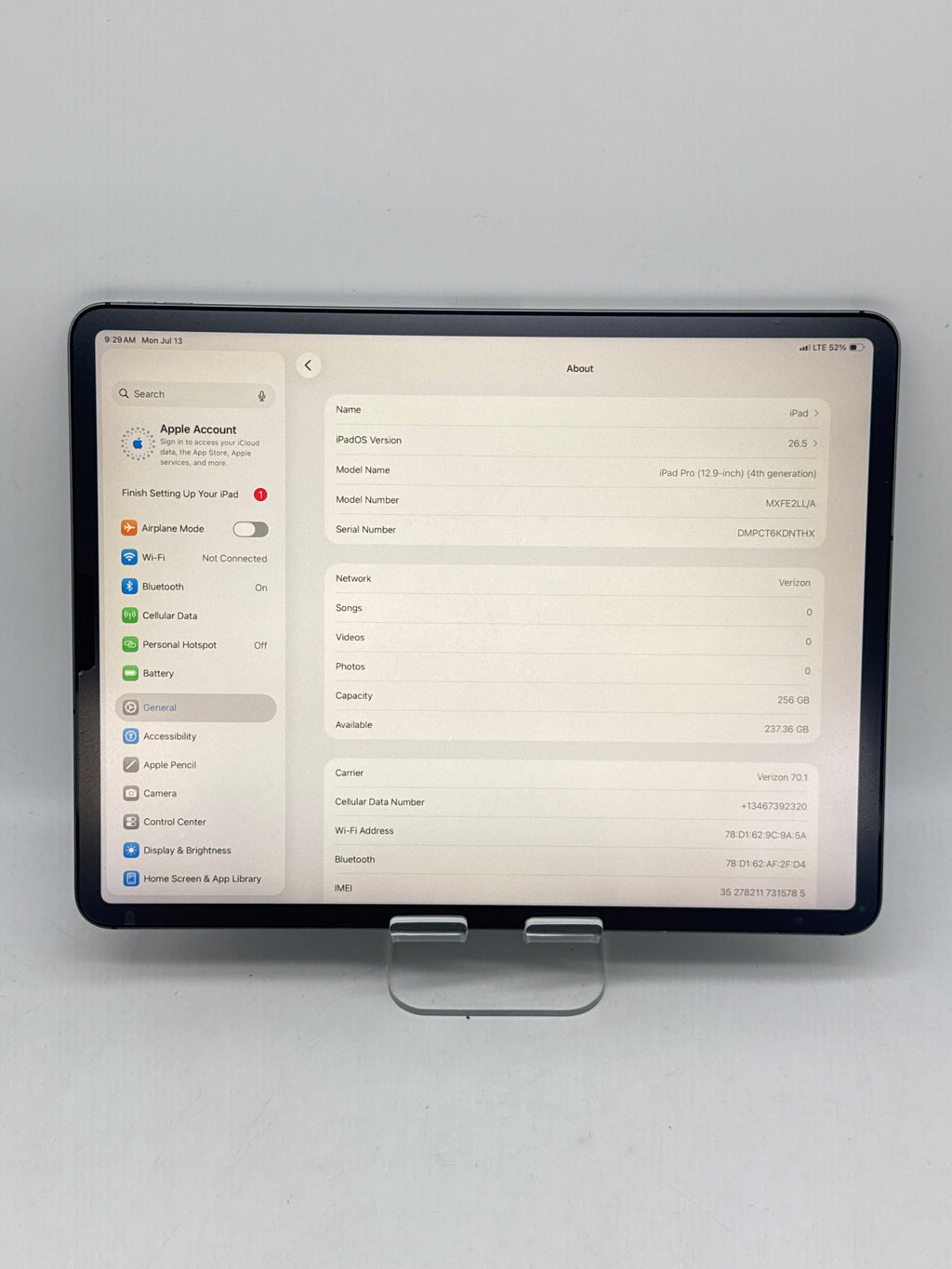 Apple iPad Pro 12.9" 4th Gen 256GB Wi-Fi + Cellular Unlocked A2069