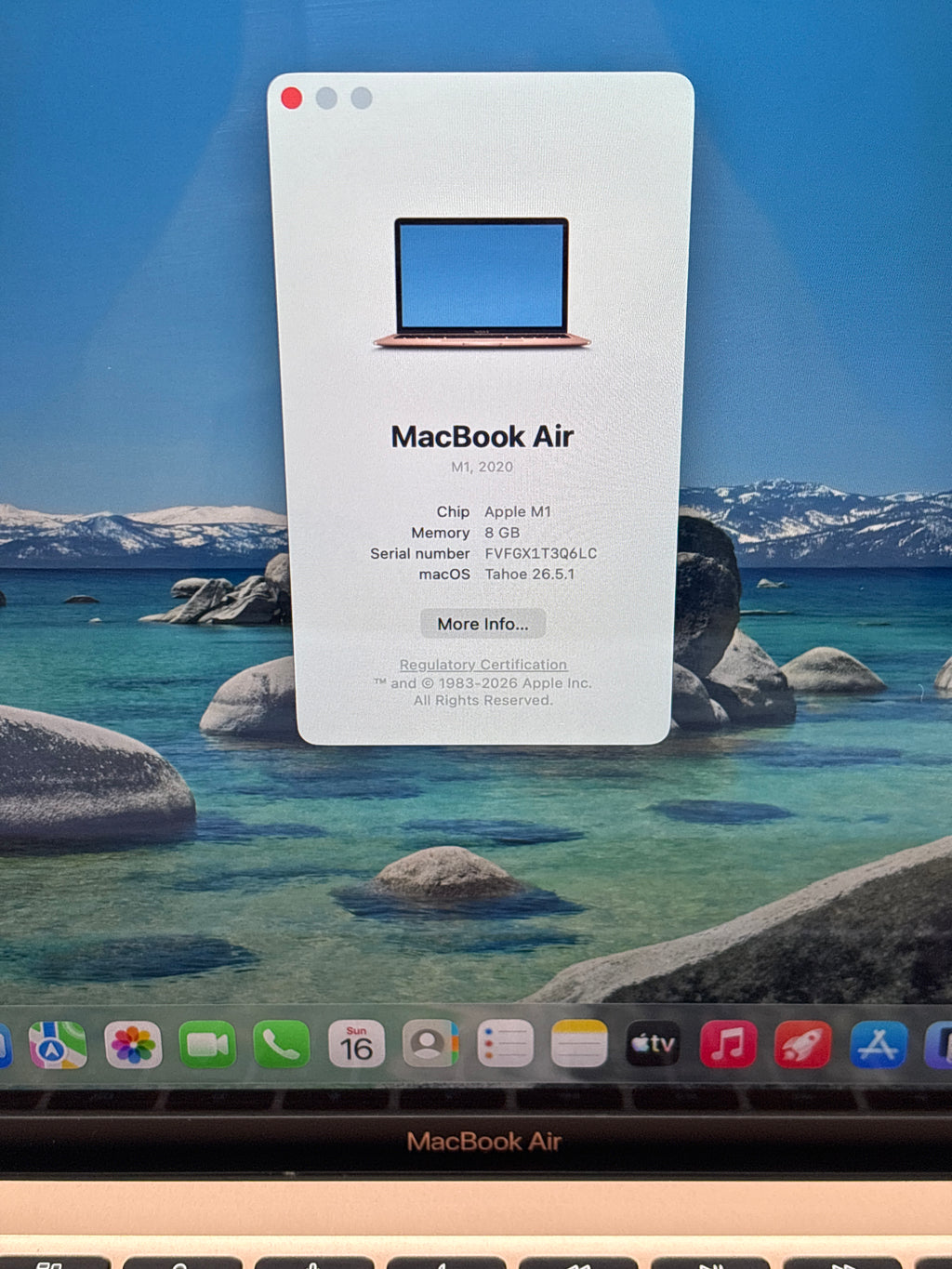Apple MacBook Air 13" A2337 Apple M1 8GB RAM 256GB SSD Gold - READ
