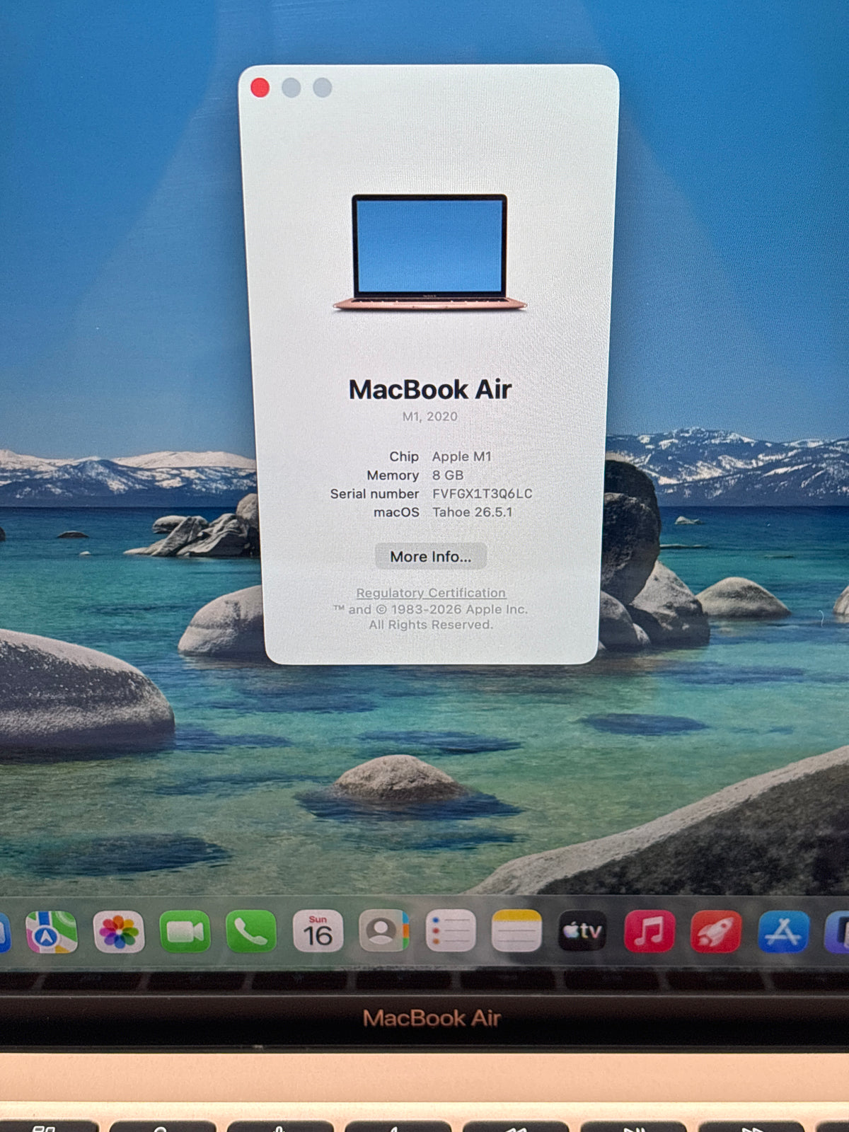 Apple MacBook Air 13" A2337 Apple M1 8GB RAM 256GB SSD Gold - READ