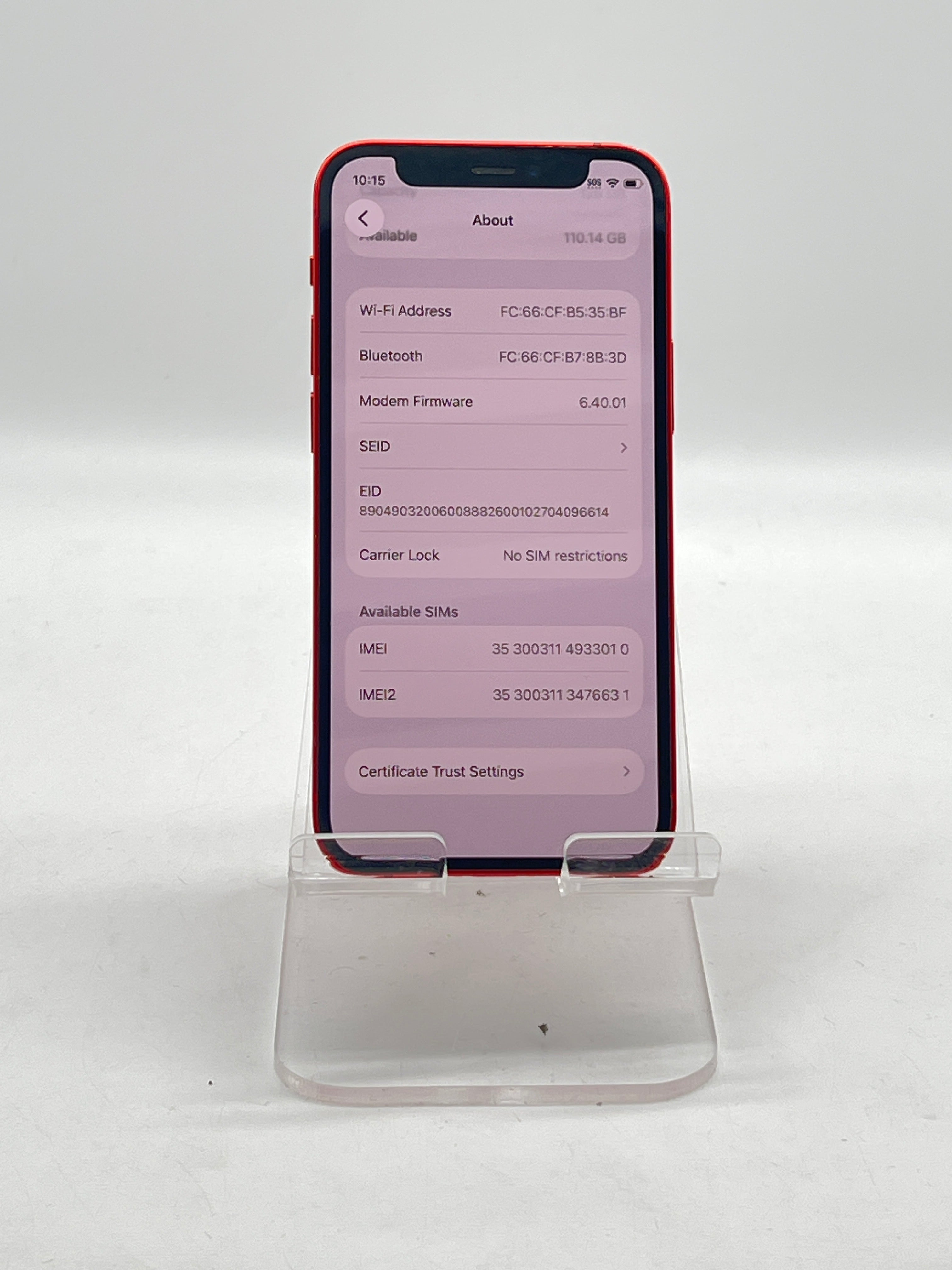 Apple iPhone 12 Mini 128GB Unlocked Red - For Parts (Bad Battery)