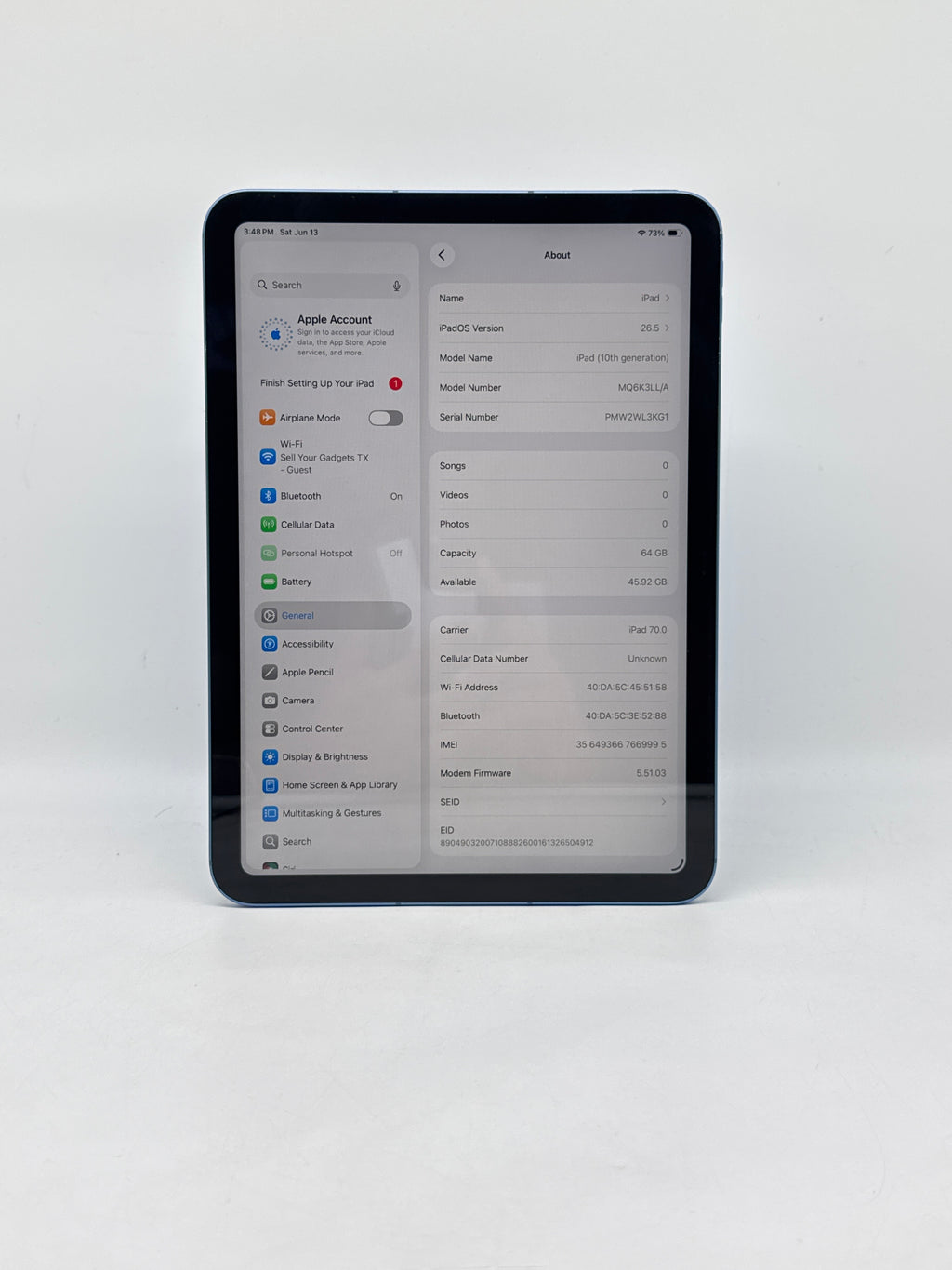 Apple iPad 10th Gen A2757 64GB Wi-Fi + Cellular - Used